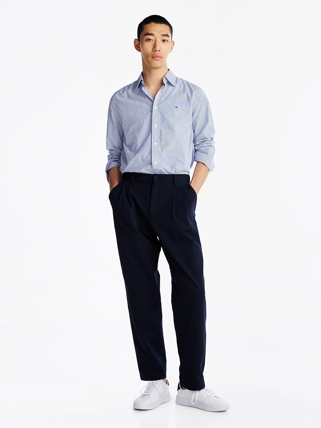 Tommy Hilfiger Flex Poplin Classic Strip Mens Long Sleeve Shirt