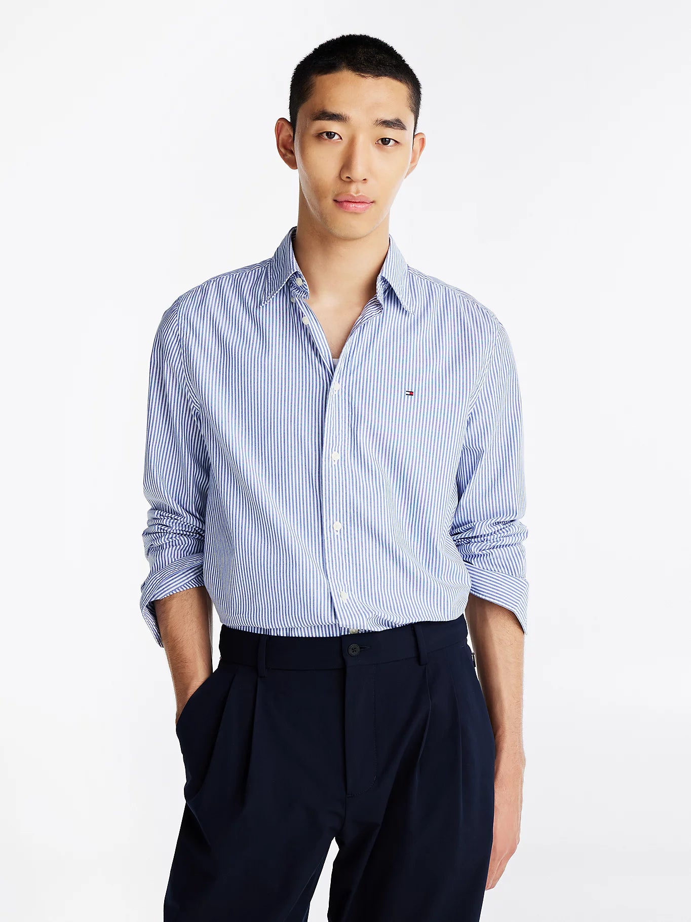 Tommy Hilfiger Flex Poplin Classic Strip Mens Long Sleeve Shirt