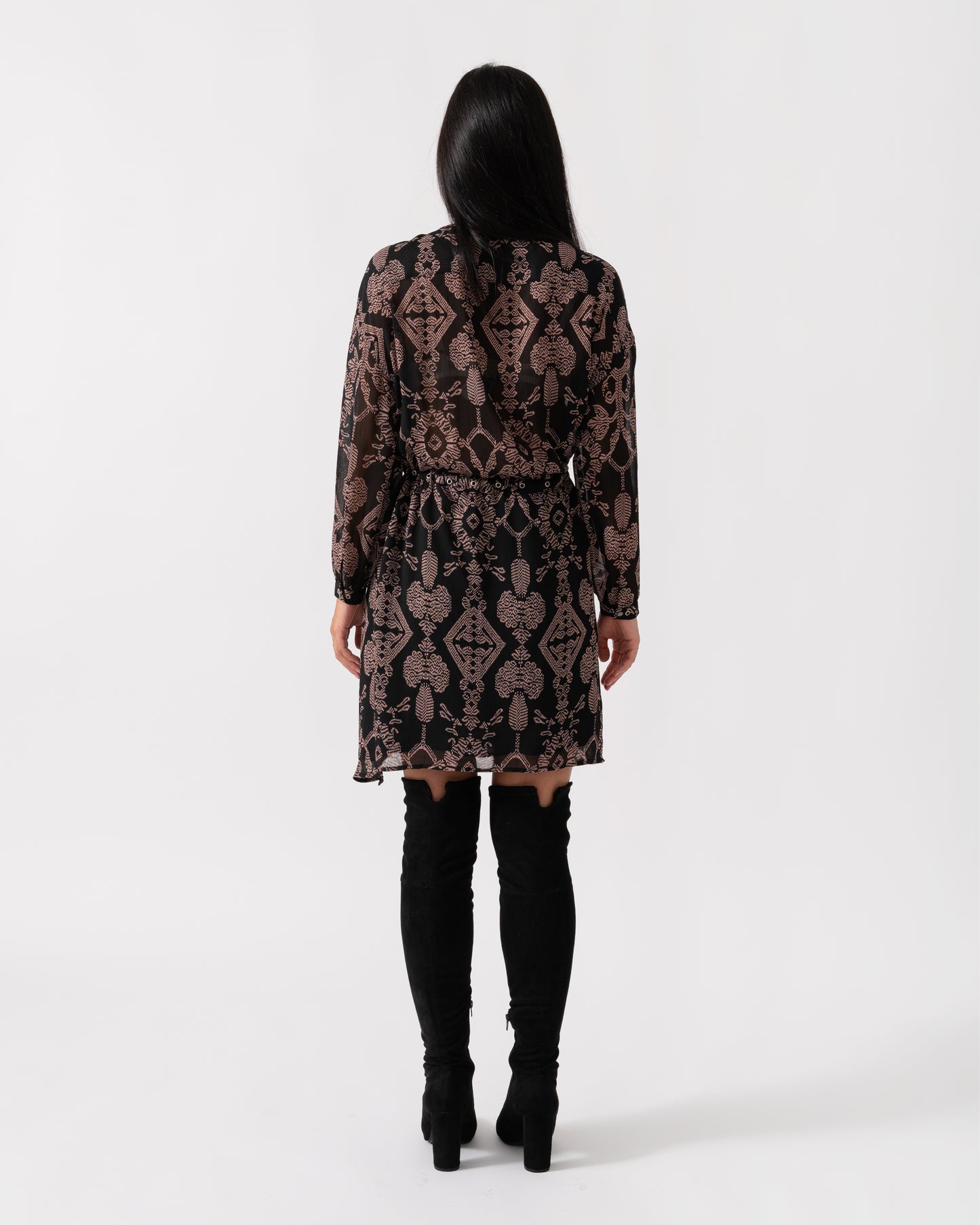 Maison Scotch Printed Sheer Lace Up Oversized Womens Dress