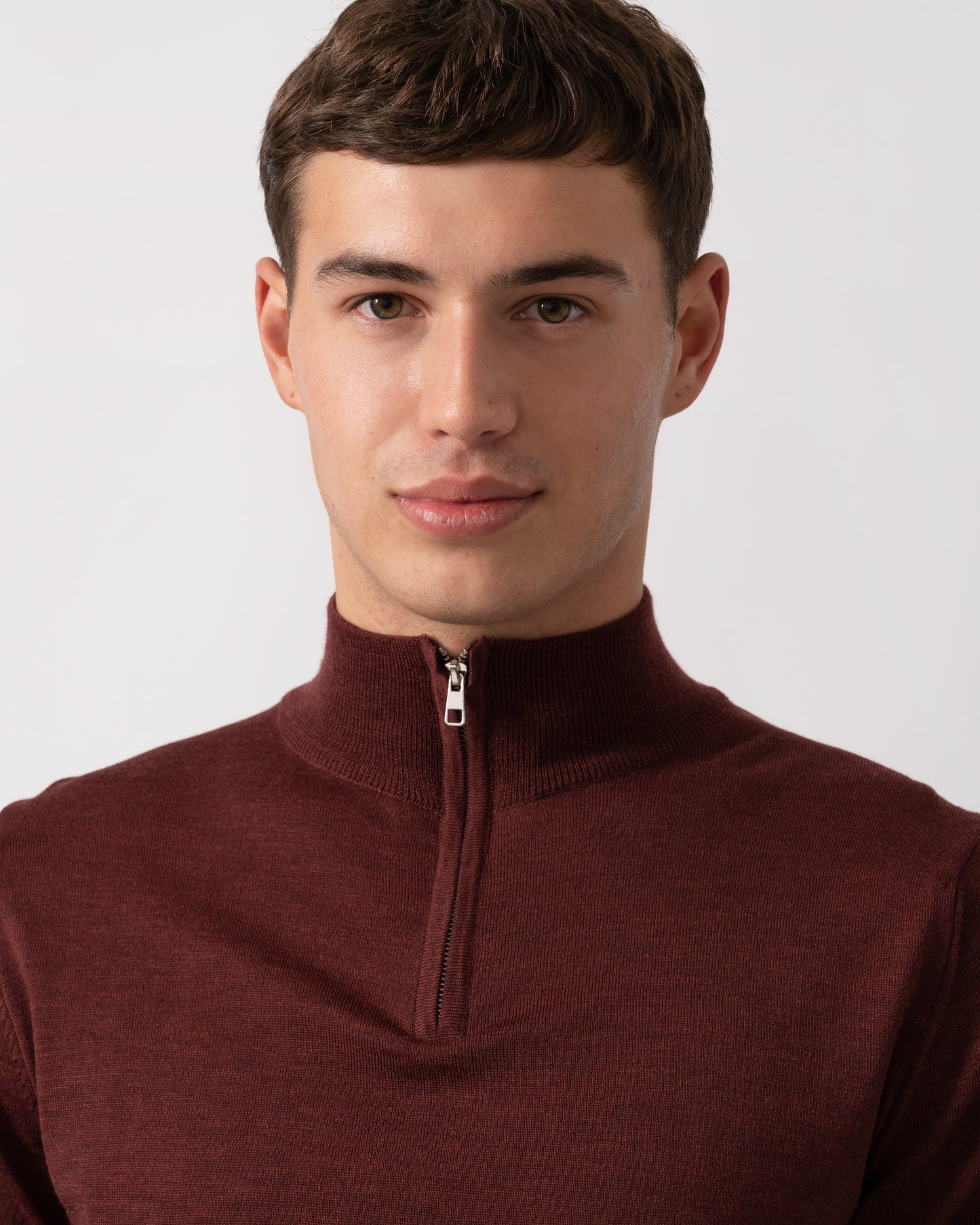 Oliver Sweeney Curragh Mens 1/4 Zip Funnel Neck Merino Wool Jumper - Mulberry Marl