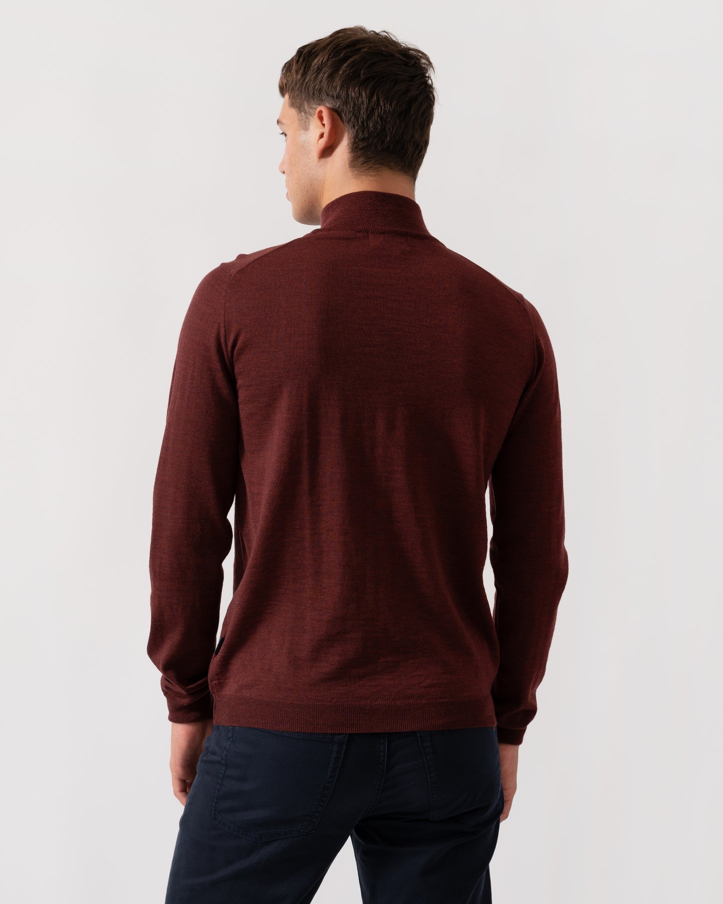 Oliver Sweeney Curragh Mens 1/4 Zip Funnel Neck Merino Wool Jumper - Mulberry Marl