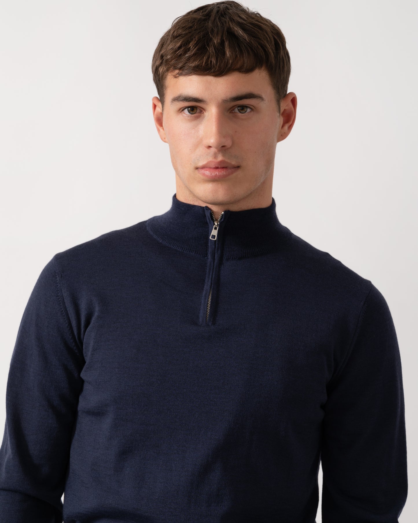Oliver Sweeney Curragh Mens 1/4 Zip Funnel Neck Merino Wool Jumper - Navy Marl