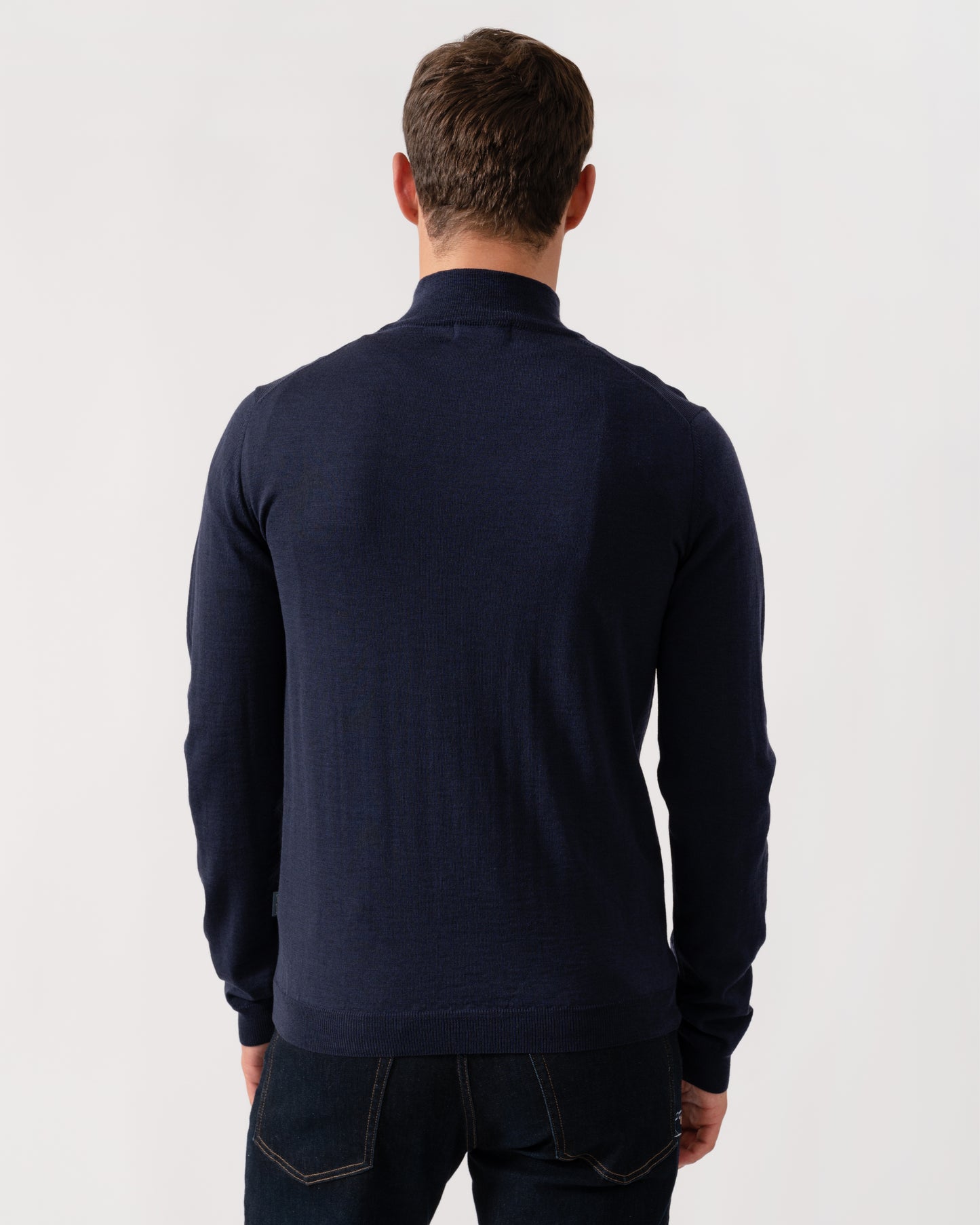 Oliver Sweeney Curragh Mens 1/4 Zip Funnel Neck Merino Wool Jumper - Navy Marl