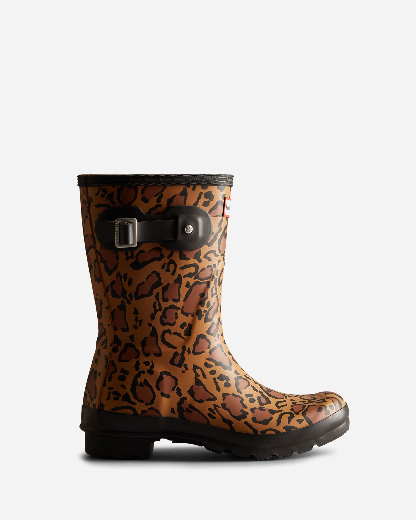 Hunter Womens Original Short Leopard Print Boot - Rich Tan/Saddle/Black
