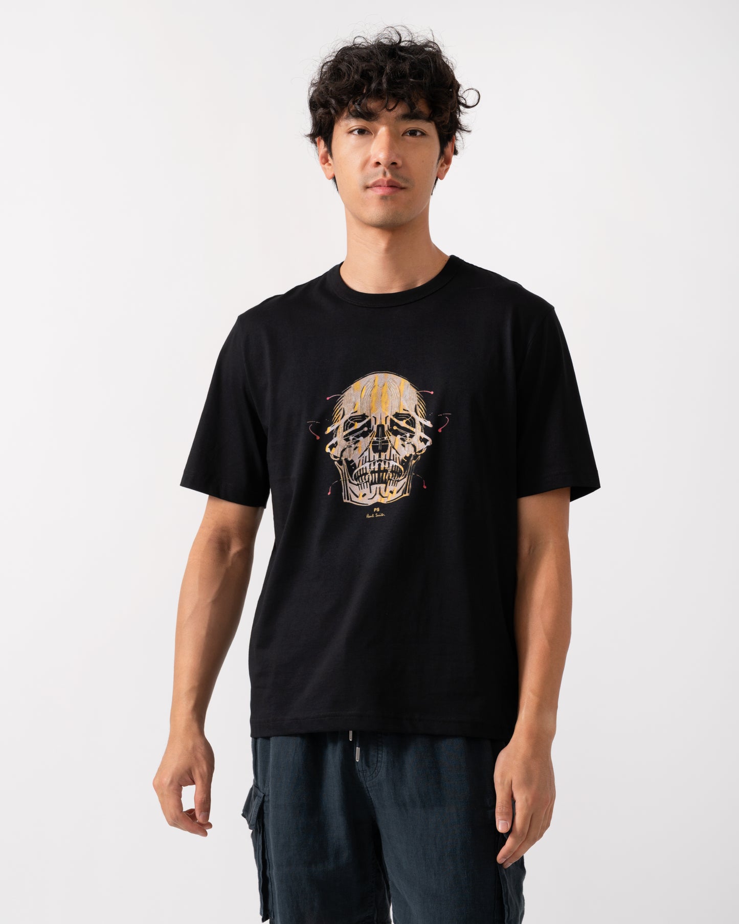 PS Paul Smith Mens Casual Fit Painted Skull T-Shirt - 79 Black