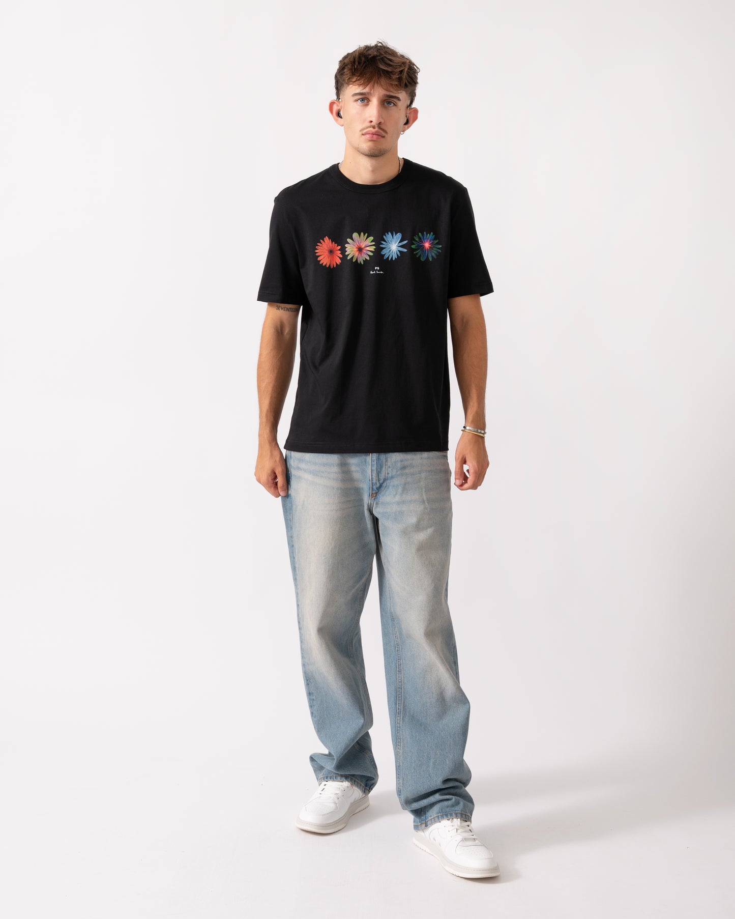 PS Paul Smith Mens Casual Fit Short Sleeve Flowers T-Shirt - 79 Black