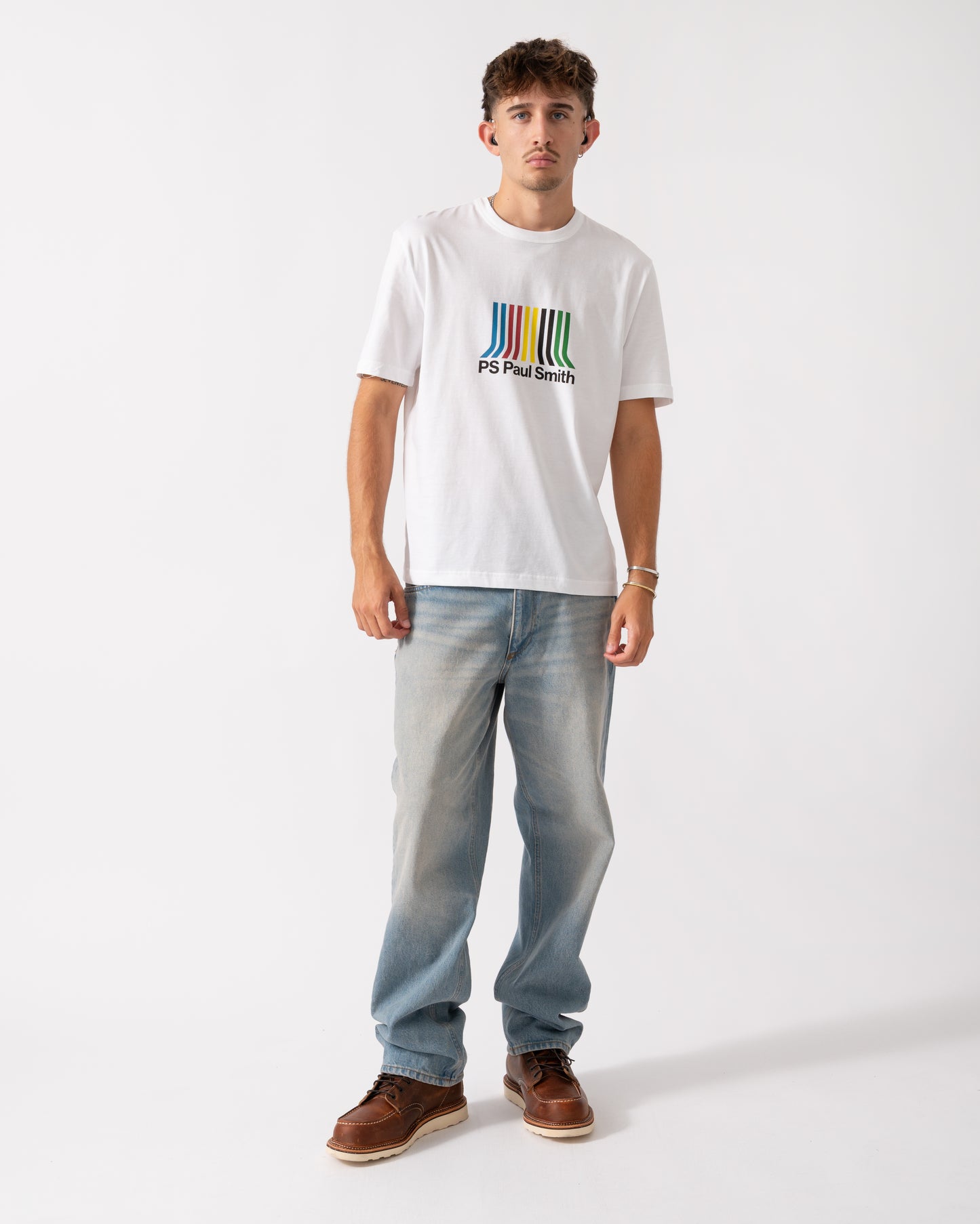 PS Paul Smith Mens Casual Fit Short Sleeve PS Stripe T-Shirt - 01 White