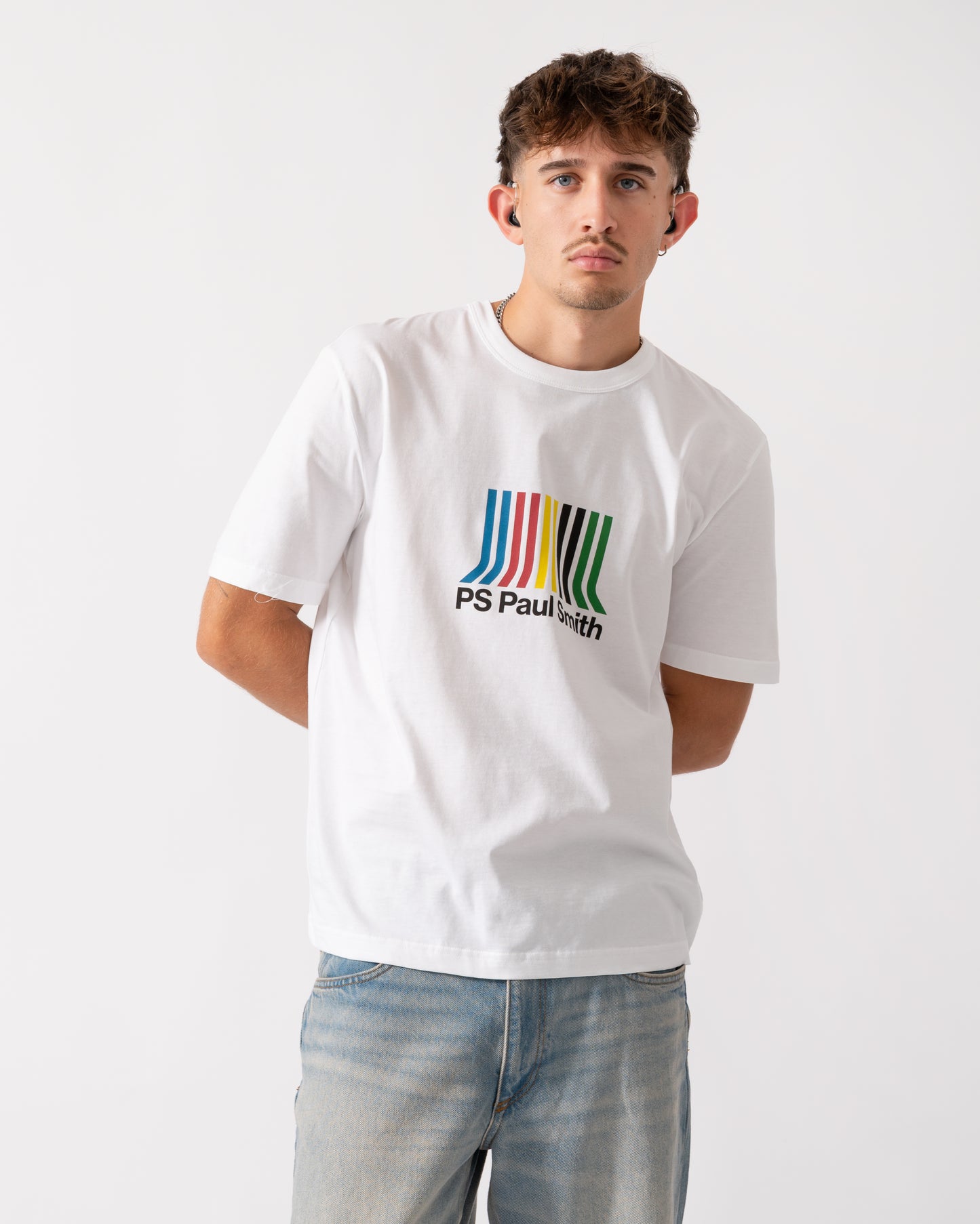 PS Paul Smith Mens Casual Fit Short Sleeve PS Stripe T-Shirt - 01 White