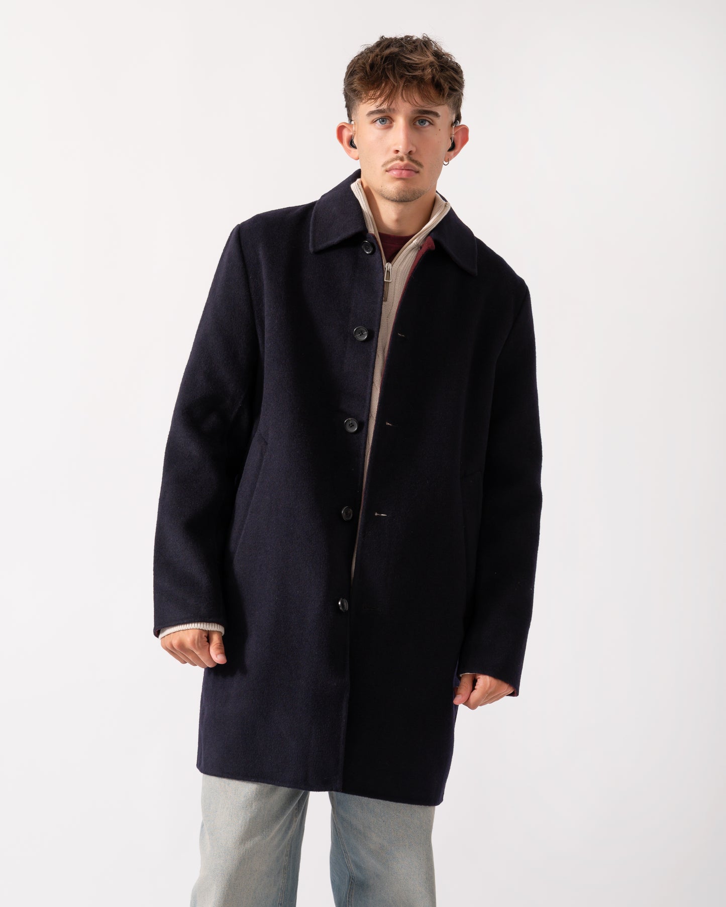 PS Paul Smith Mens Double-Face Wool-Blend Overcoat - 49 Very Dark Navy