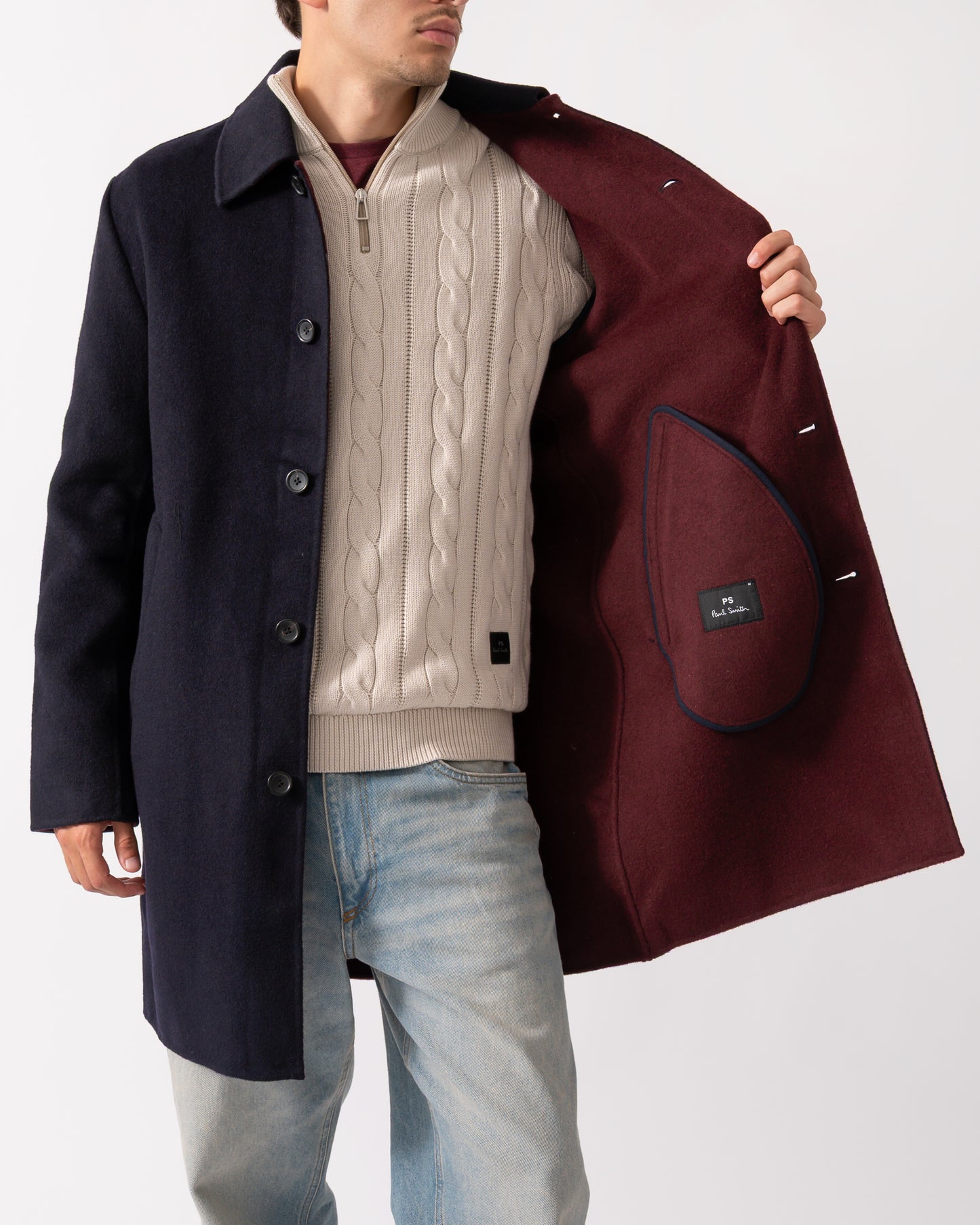 PS Paul Smith Mens Double-Face Wool-Blend Overcoat - 49 Very Dark Navy