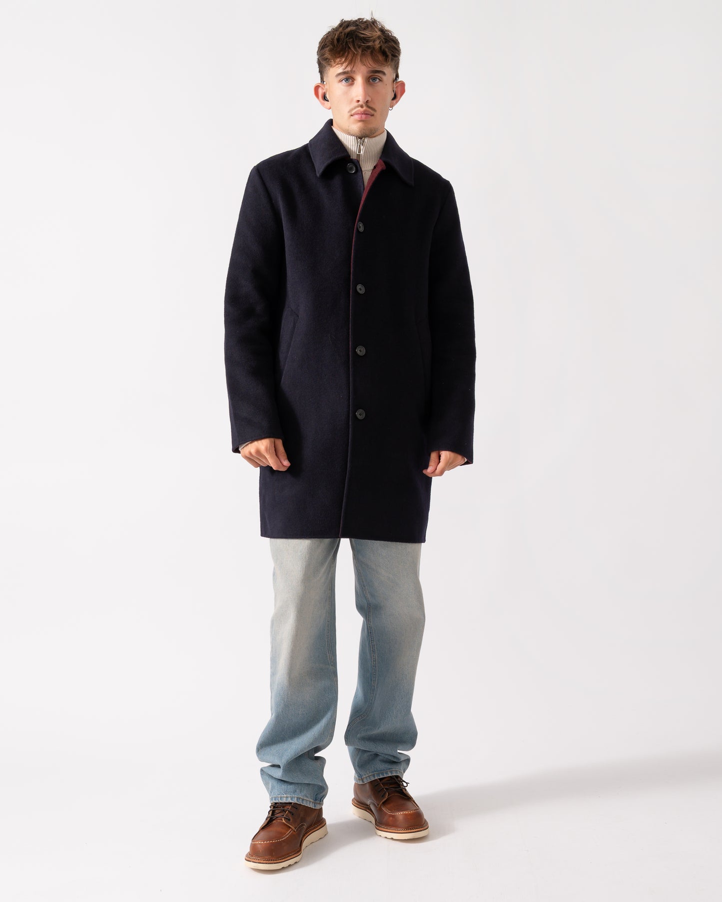 PS Paul Smith Mens Double-Face Wool-Blend Overcoat - 49 Very Dark Navy