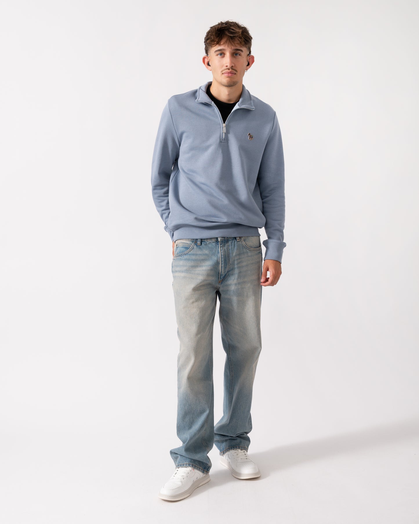 PS Paul Smith Mens Long Sleeve Half Zip Top with Zebra Logo - 43G Greyish Blue