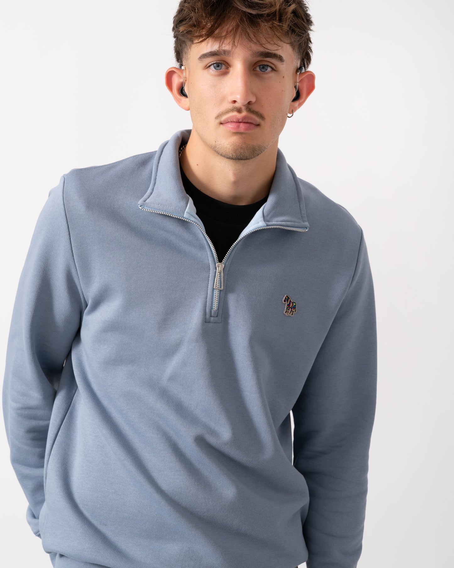 PS Paul Smith Mens Long Sleeve Half Zip Top with Zebra Logo - 43G Greyish Blue