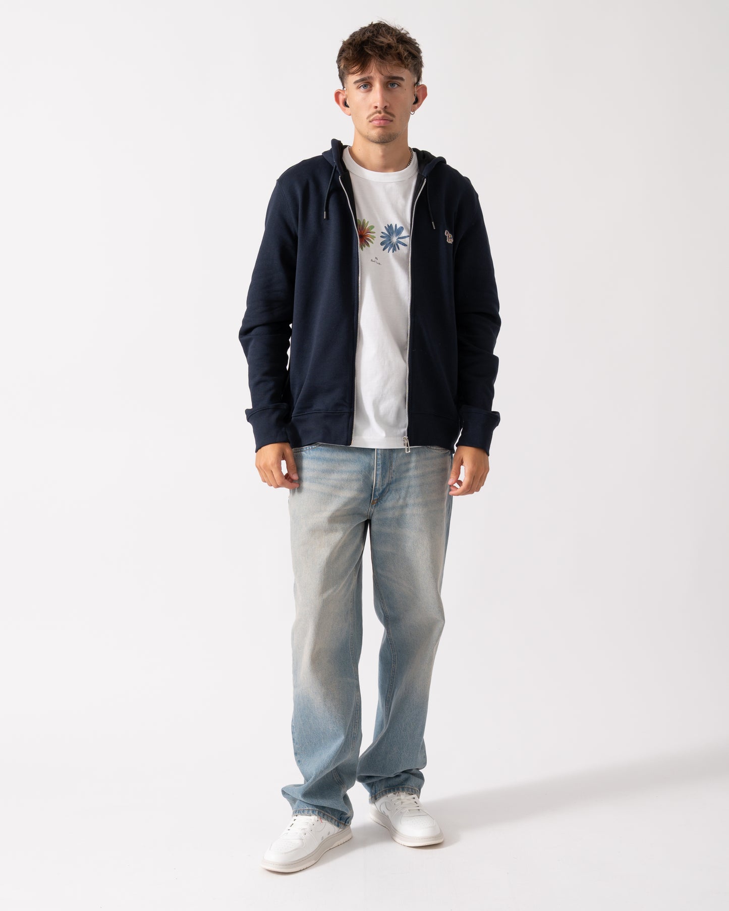 PS Paul Smith Mens Reg Fit Zip Hoodie with Zebra Logo - 49 Very Dark Navy