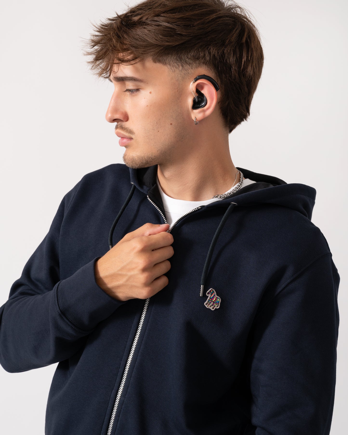 PS Paul Smith Mens Reg Fit Zip Hoodie with Zebra Logo - 49 Very Dark Navy