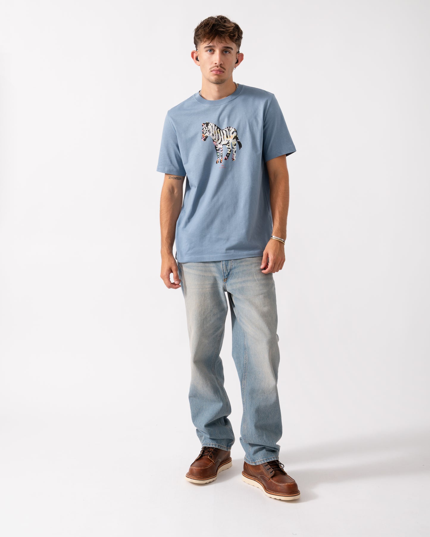 PS Paul Smith Mens Regular Fit Large Zebra Logo T-Shirt - 43D Greyish Blue
