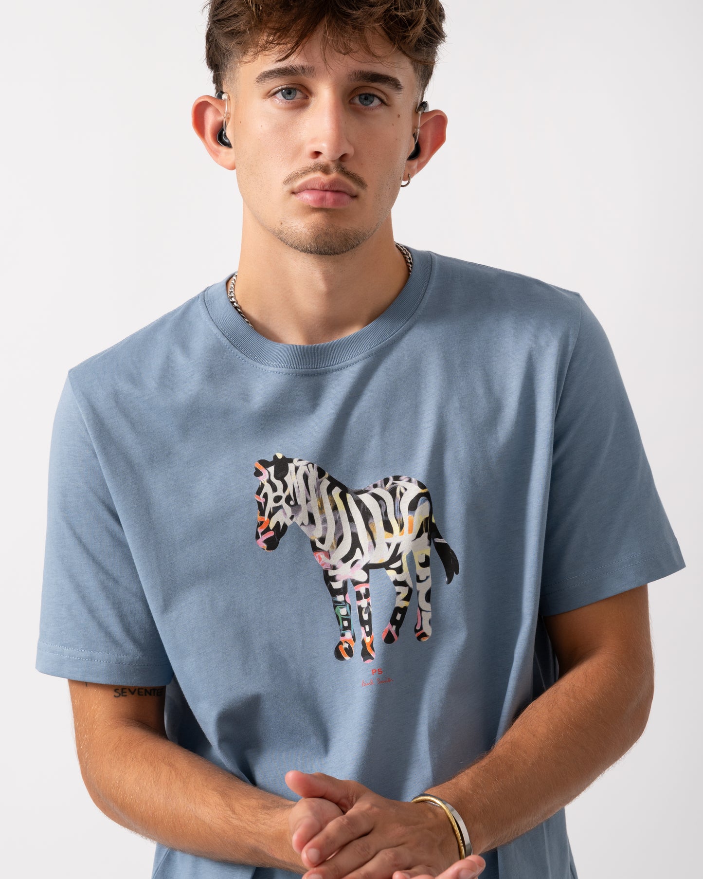 PS Paul Smith Mens Regular Fit Large Zebra Logo T-Shirt - 43D Greyish Blue