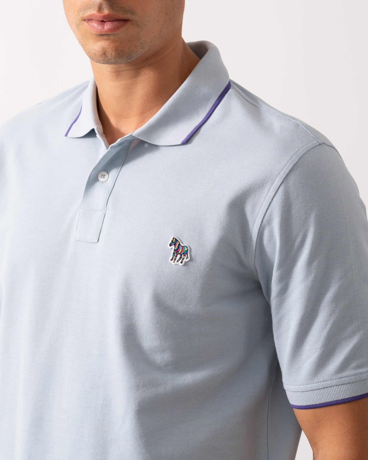 PS Paul Smith Mens Short Sleeve Zebra Badge Polo - 40C Light Blue