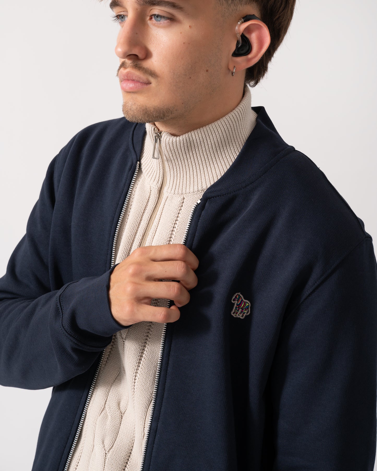 PS Paul Smith Mens Zip Bomber with Zebra Logo - 49 Very Dark Navy