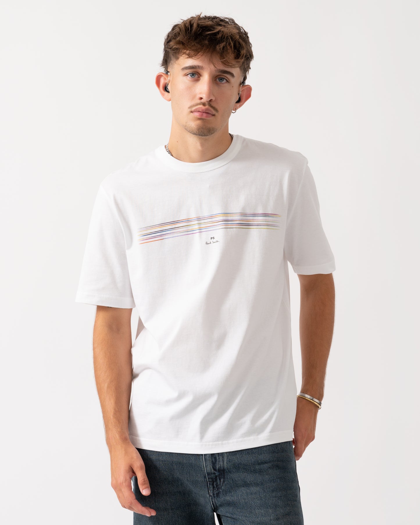 PS Paul Smith Mens Casual Fit Short Sleeve Stripe T-Shirt - 01 White