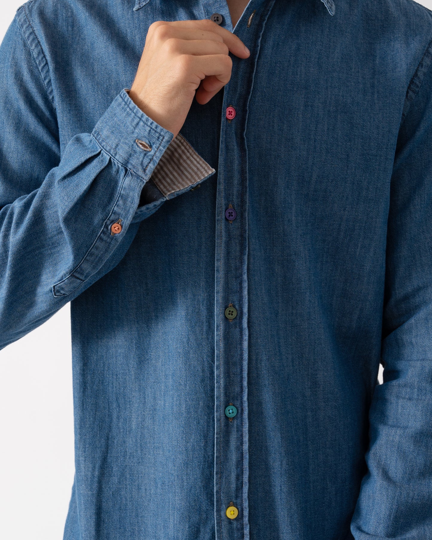 PS Paul Smith Mens Long Sleeve Tailored Fit Shirt with Signature Stripe Buttons - MD Medium Base