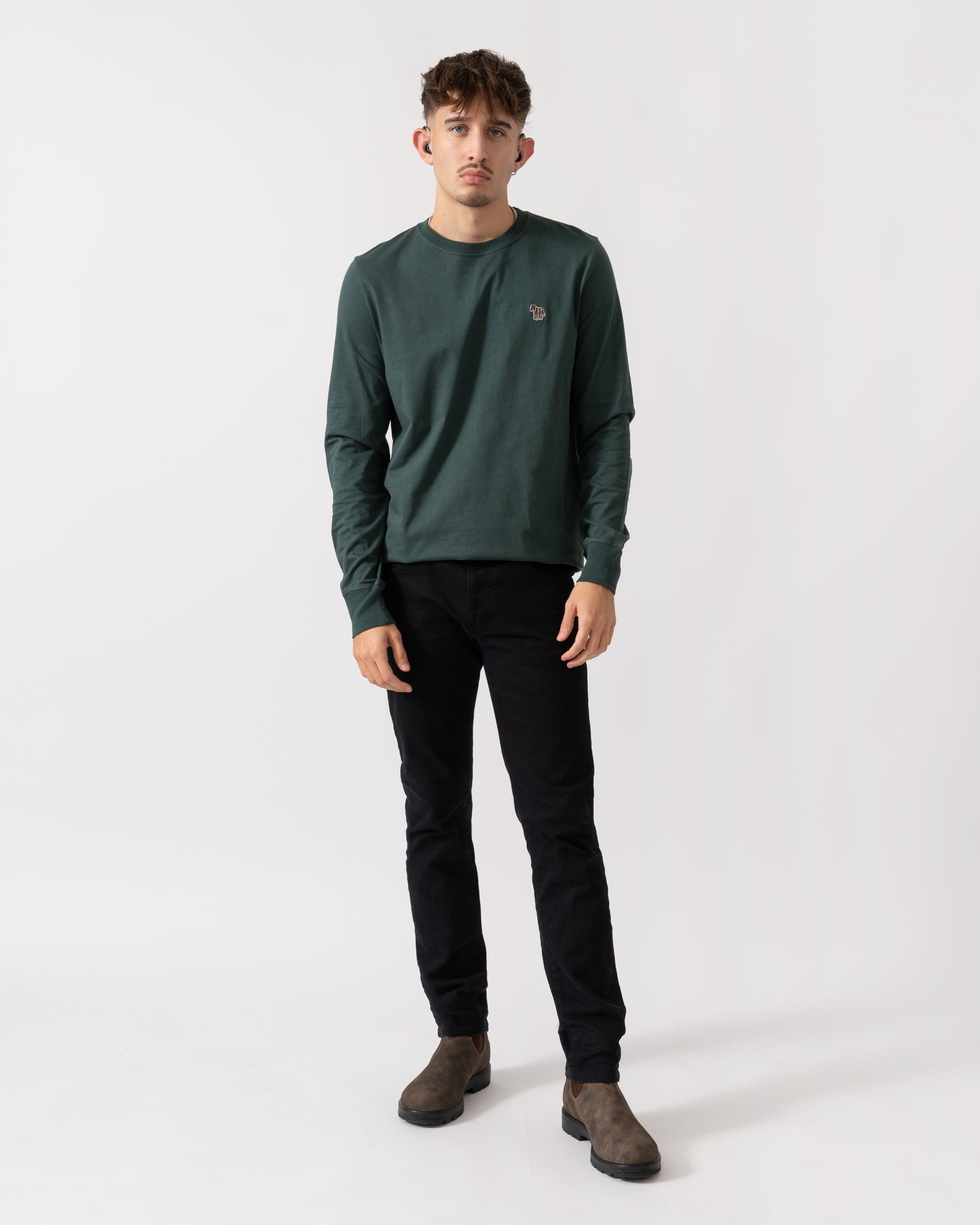 PS Paul Smith Mens Reg Fit Long Sleeve T-Shirt with Zebra Logo - 37D Petrol Green