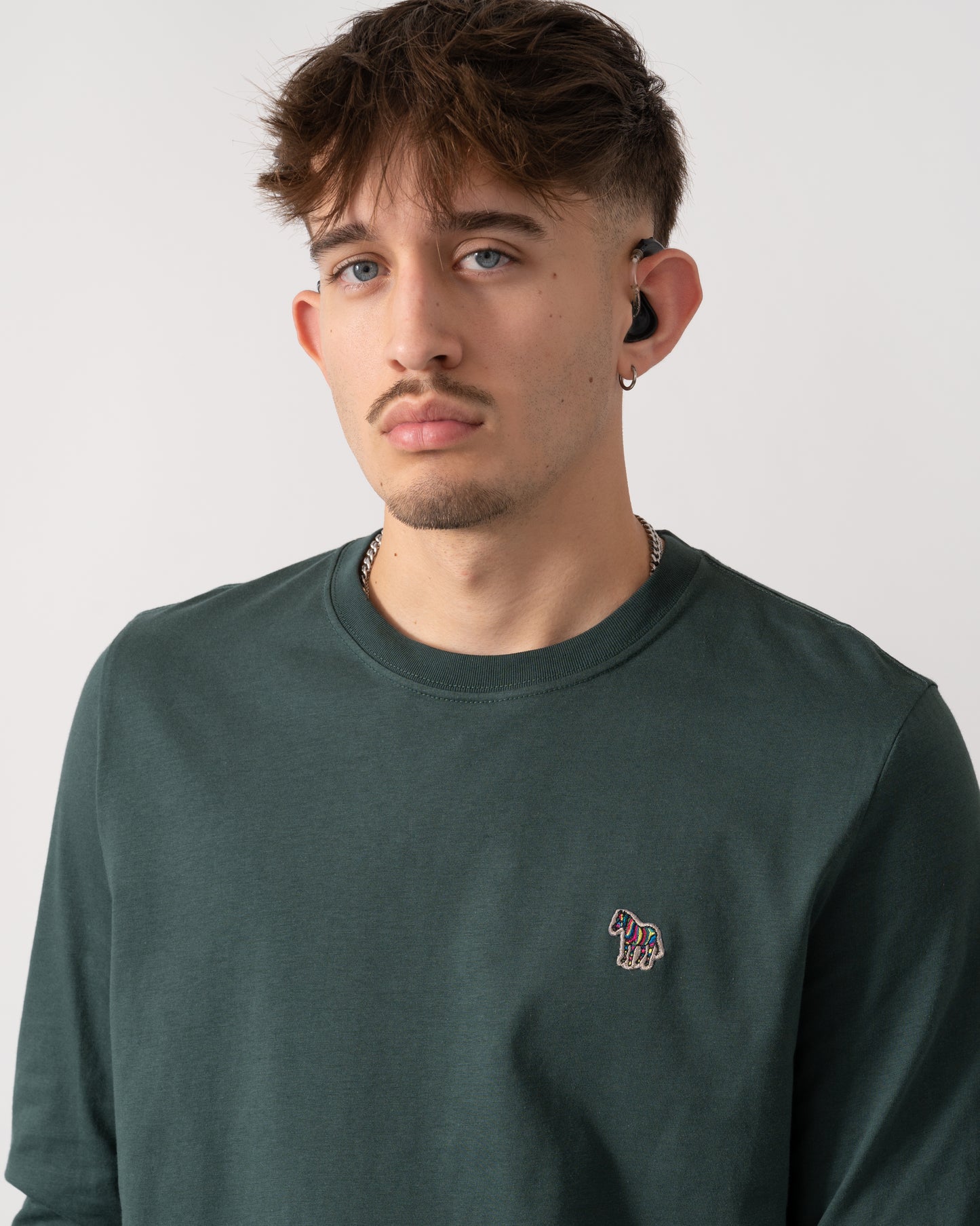 PS Paul Smith Mens Reg Fit Long Sleeve T-Shirt with Zebra Logo - 37D Petrol Green