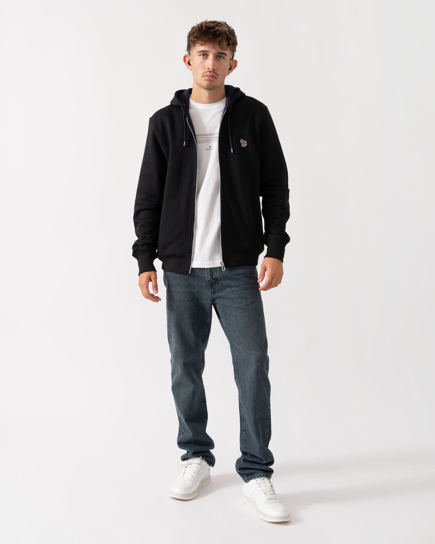 PS Paul Smith Mens Reg Fit Zip Hoodie with Zebra Logo - 79 Black
