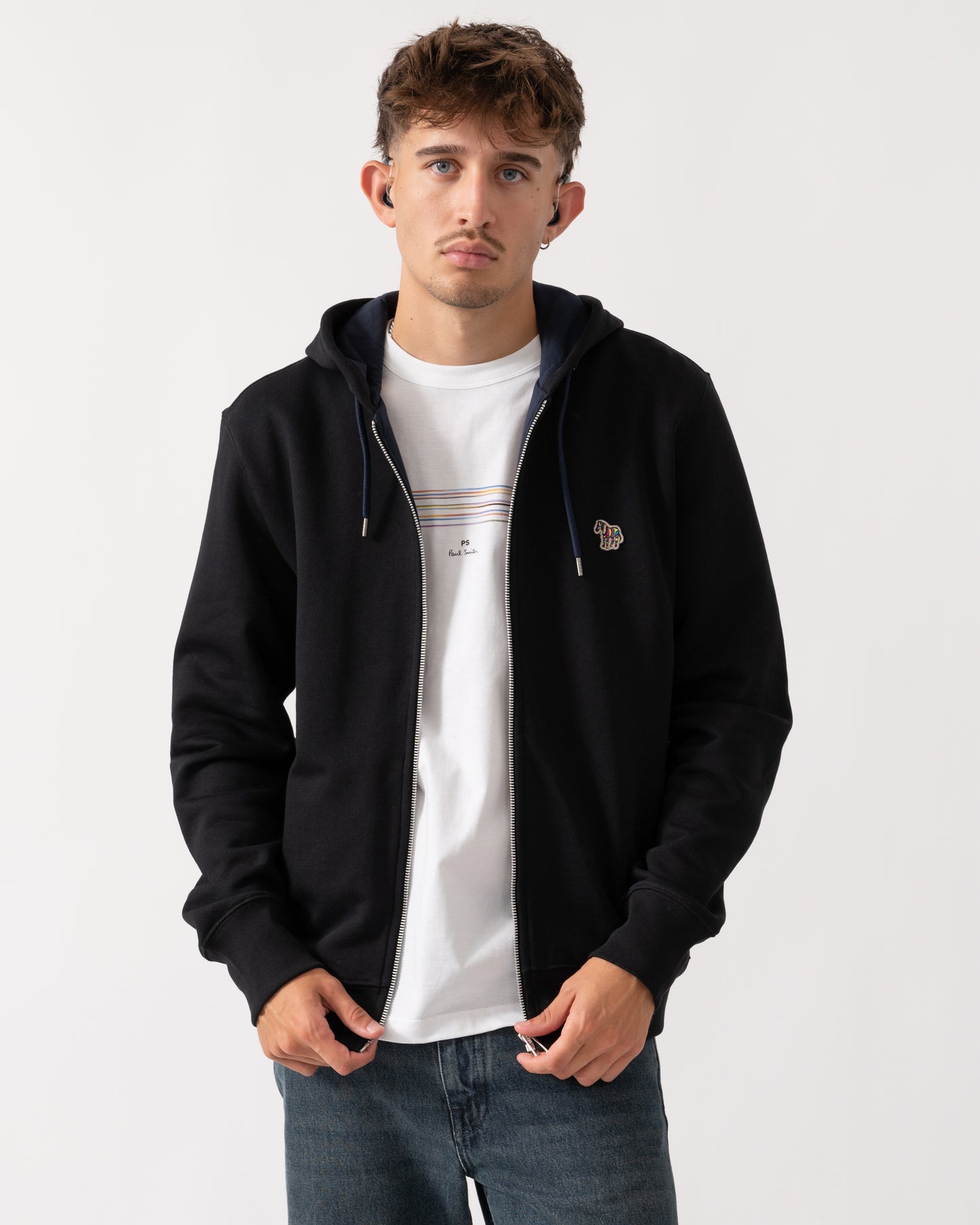PS Paul Smith Mens Reg Fit Zip Hoodie with Zebra Logo - 79 Black