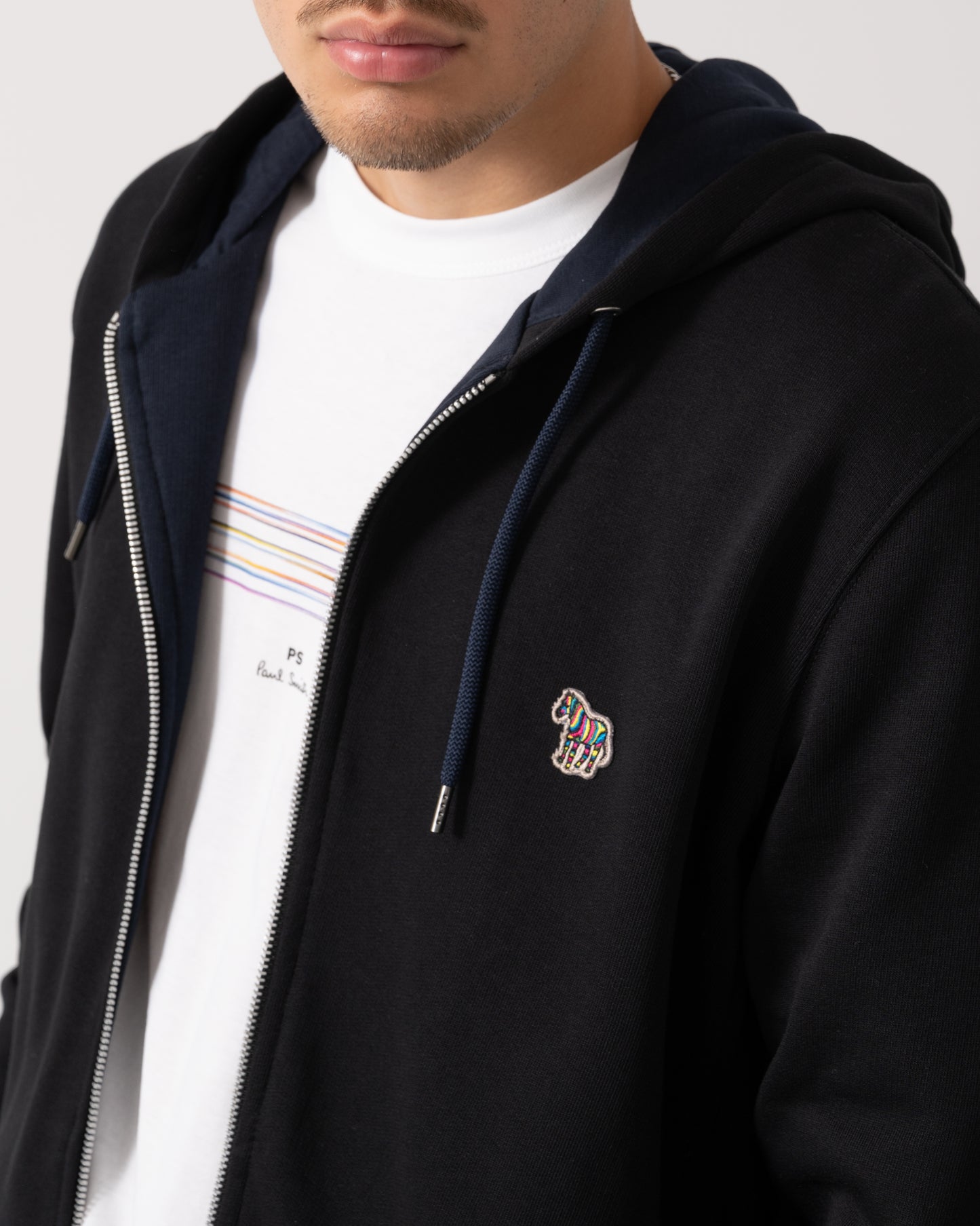 PS Paul Smith Mens Reg Fit Zip Hoodie with Zebra Logo - 79 Black
