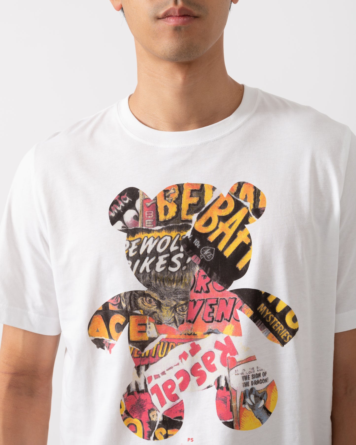 PS Paul Smith Mens Regular Fit Bear Collage T-Shirt - 01 White