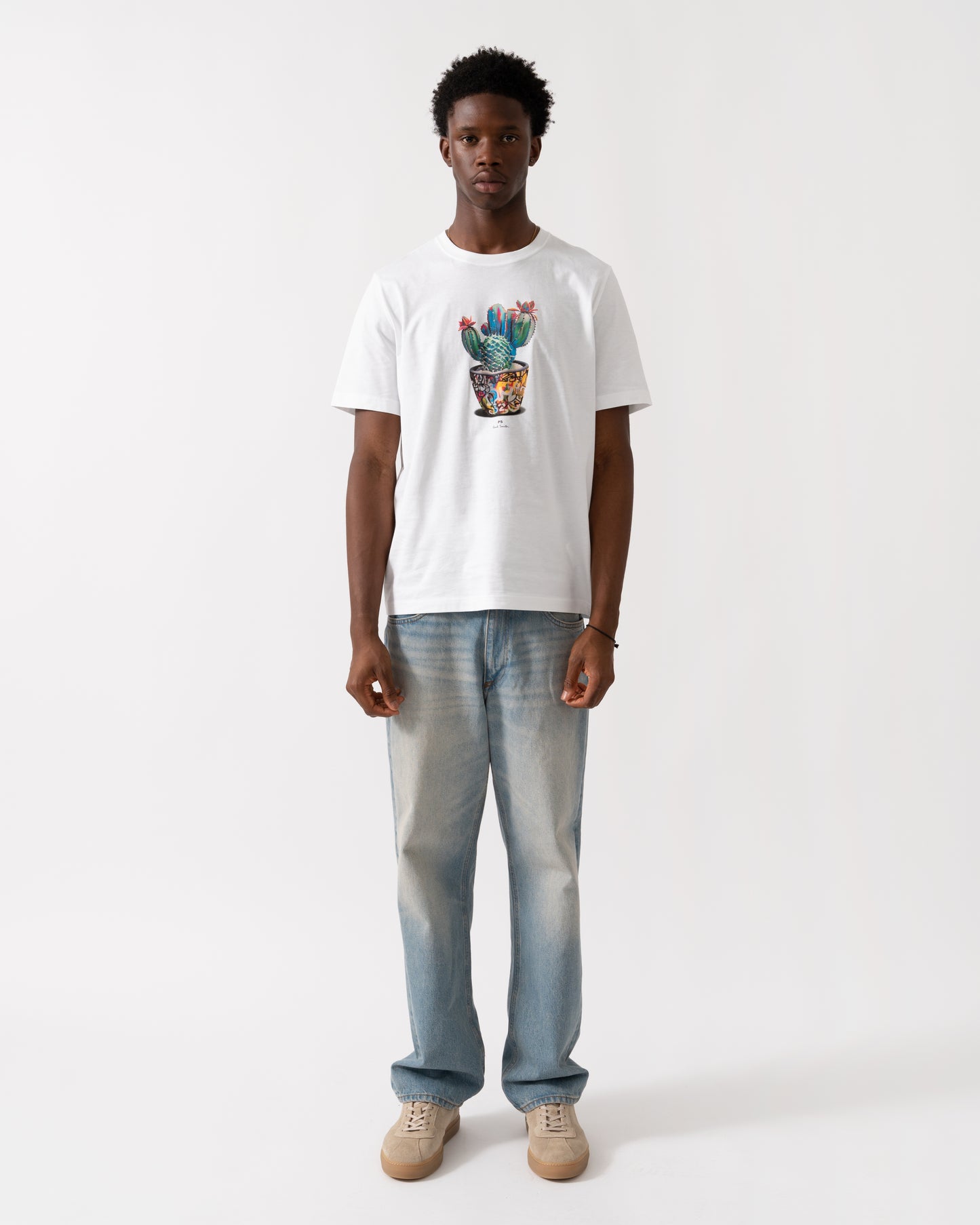 PS Paul Smith Mens Regular Fit Cactus Graphic T-Shirt - 01 White