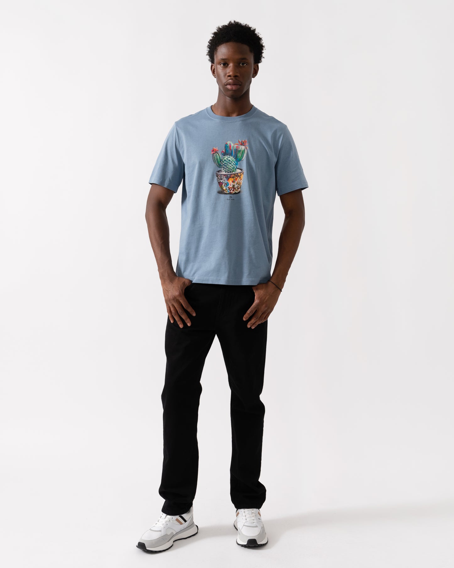 PS Paul Smith Mens Regular Fit Cactus Graphic T-Shirt - 43D Greyish Blue