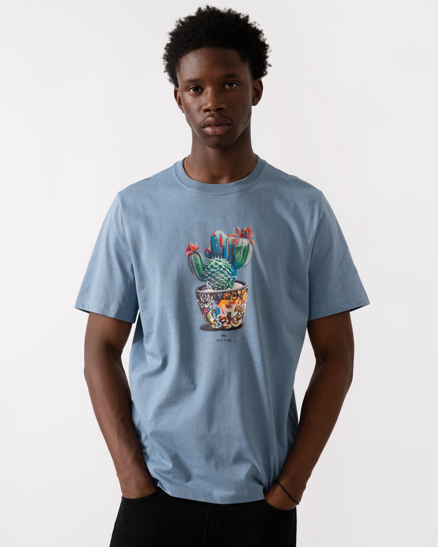 PS Paul Smith Mens Regular Fit Cactus Graphic T-Shirt - 43D Greyish Blue