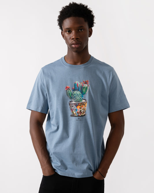 PS Paul Smith Mens Regular Fit Cactus Graphic T-Shirt - 43D Greyish Blue