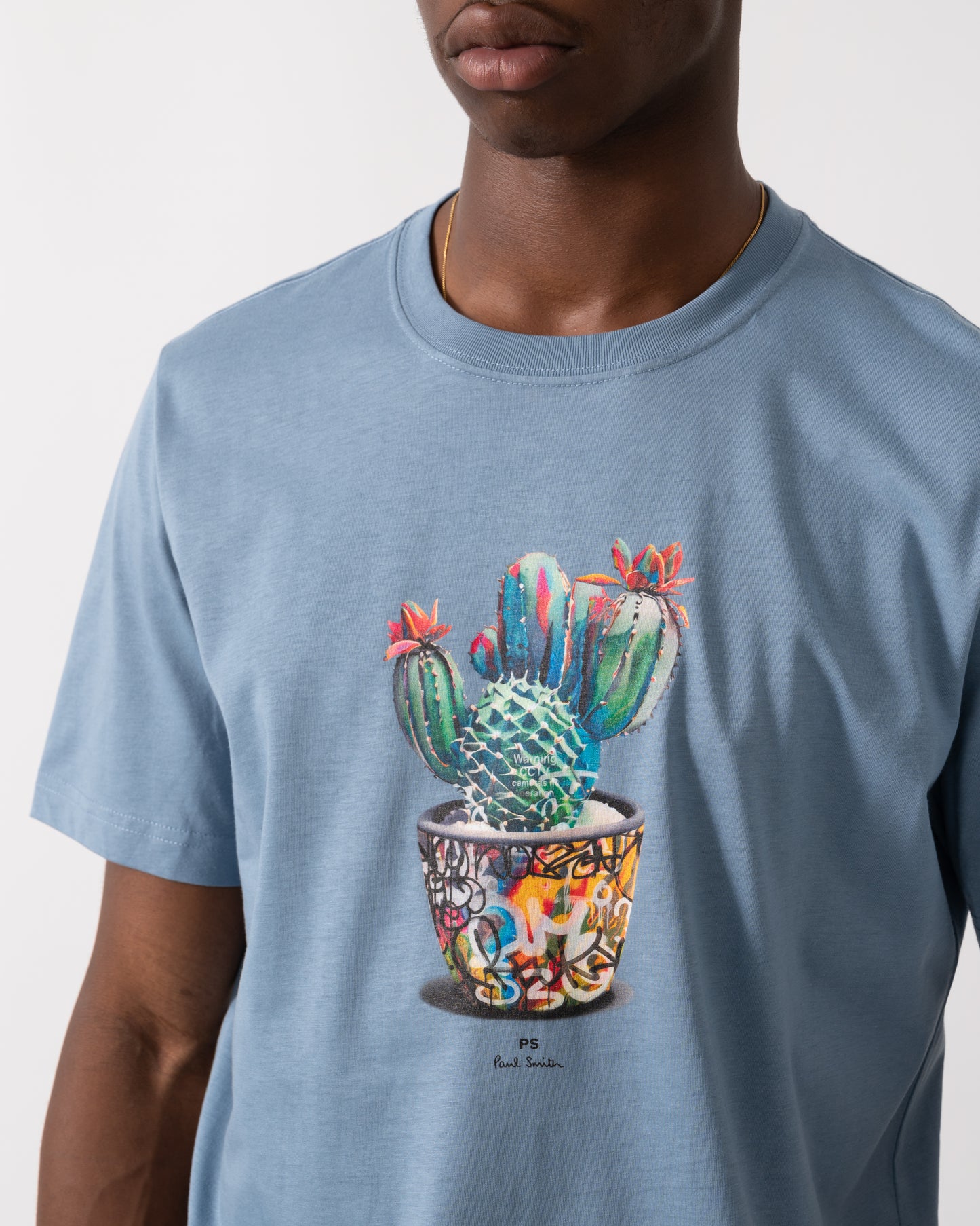 PS Paul Smith Mens Regular Fit Cactus Graphic T-Shirt - 43D Greyish Blue