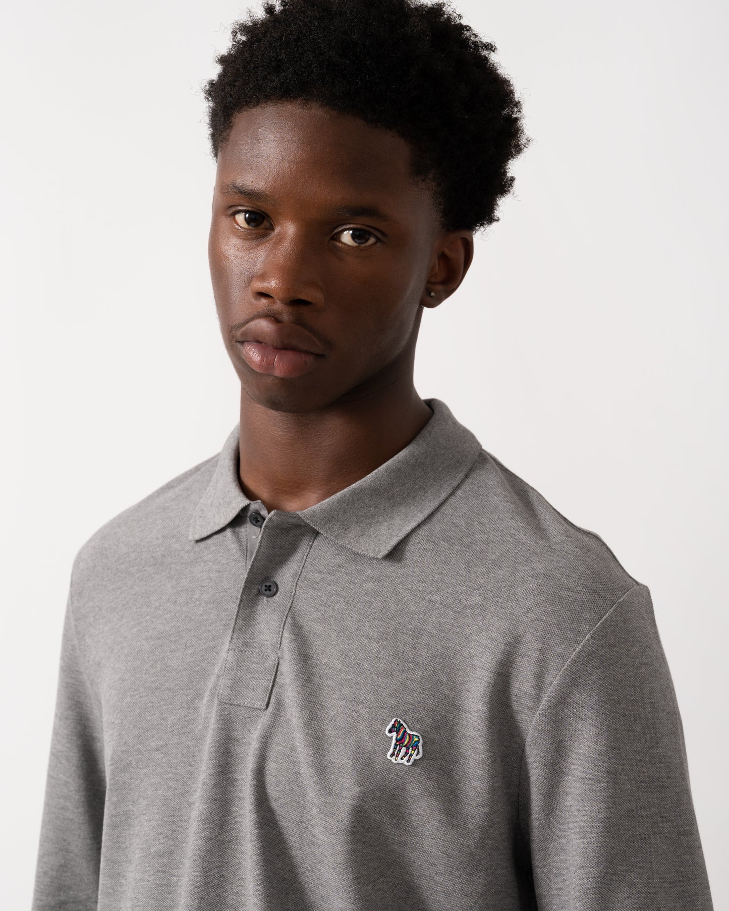 PS Paul Smith Mens Regular Fit Long Sleeve Classic Zebra Polo - 72 Grey Melange