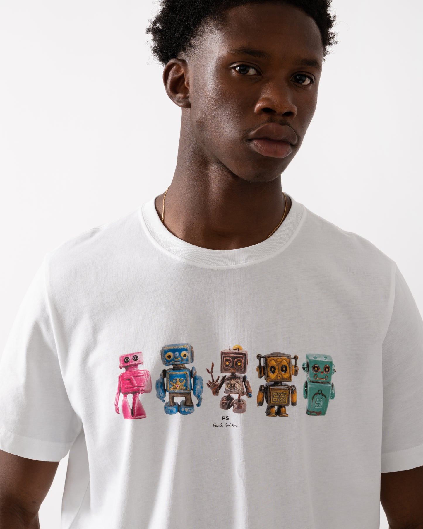 PS Paul Smith Mens Regular Fit Robots Graphic T-Shirt - 01 White