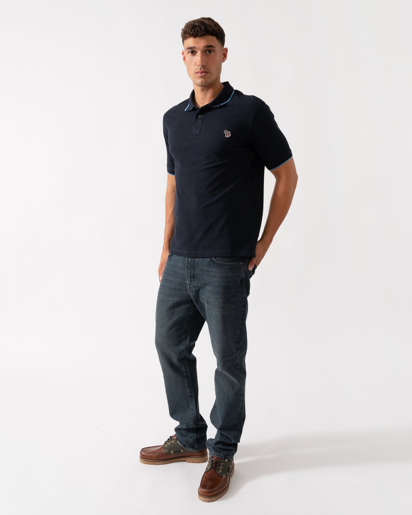 PS Paul Smith Mens Short Sleeve Zebra Badge Polo - 49 Very Dark Navy