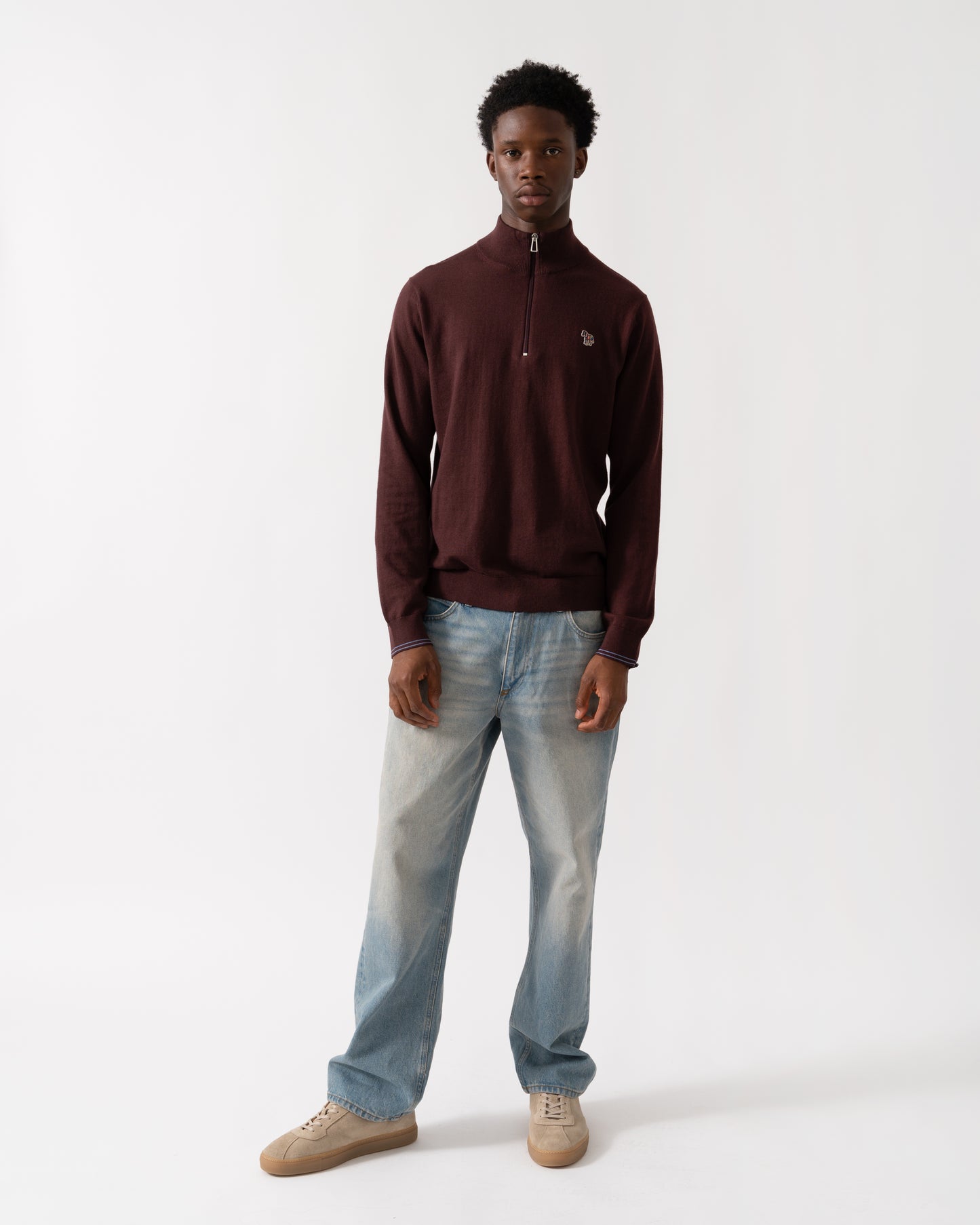 PS Paul Smith Mens Zebra Badge 1/4 Zip Jumper - 29 Very Dark Red
