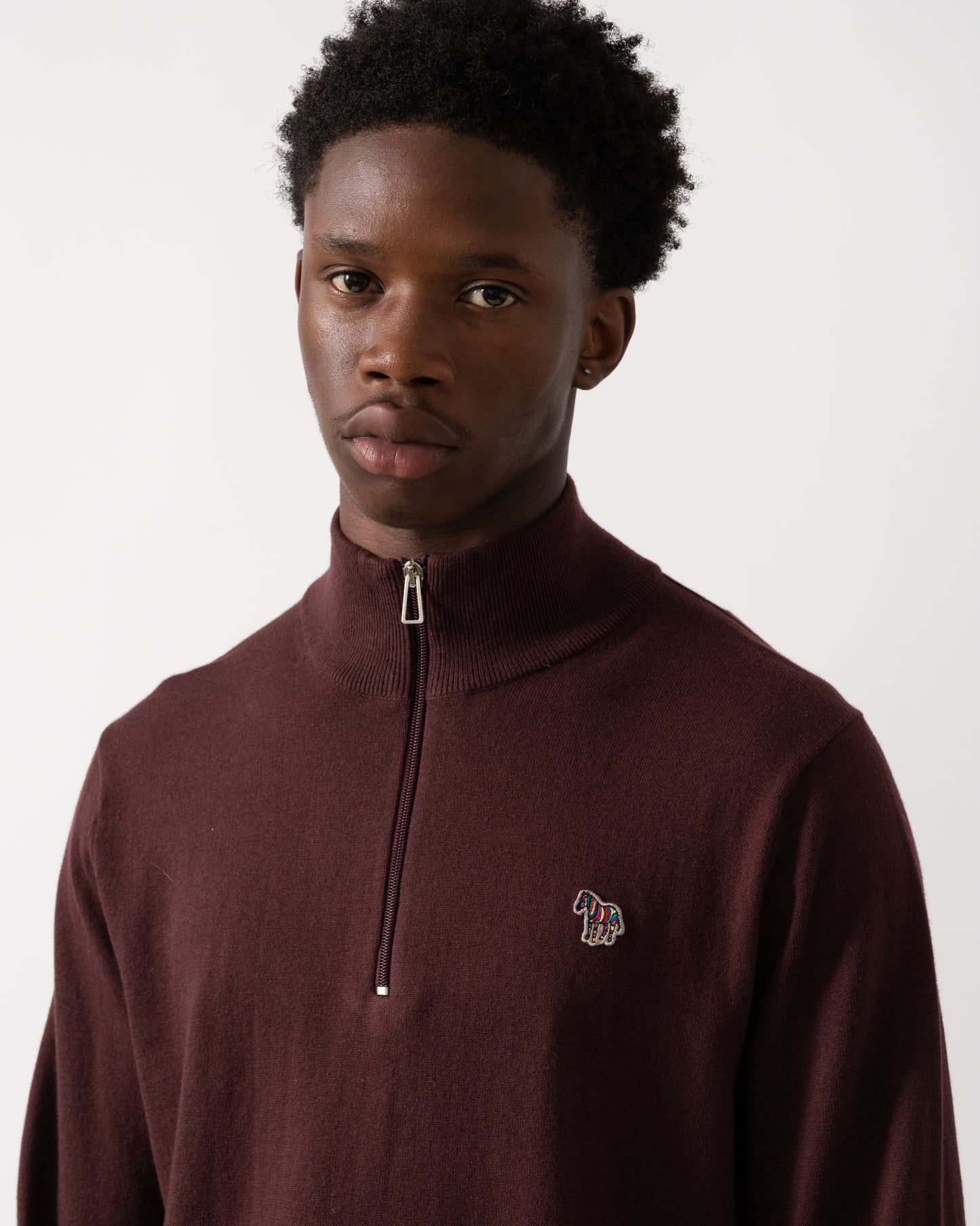 PS Paul Smith Mens Zebra Badge 1/4 Zip Jumper - 29 Very Dark Red