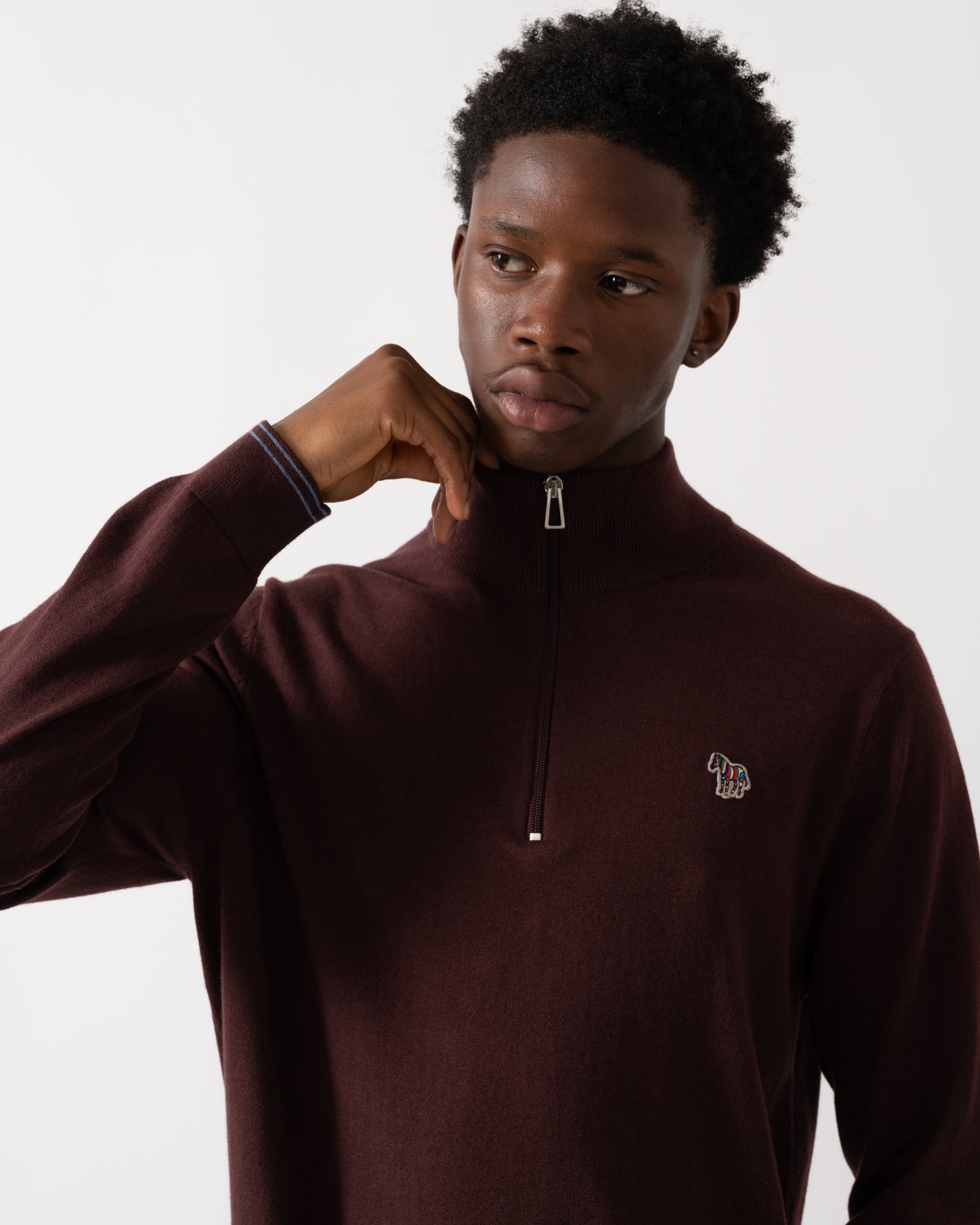 PS Paul Smith Mens Zebra Badge 1/4 Zip Jumper - 29 Very Dark Red
