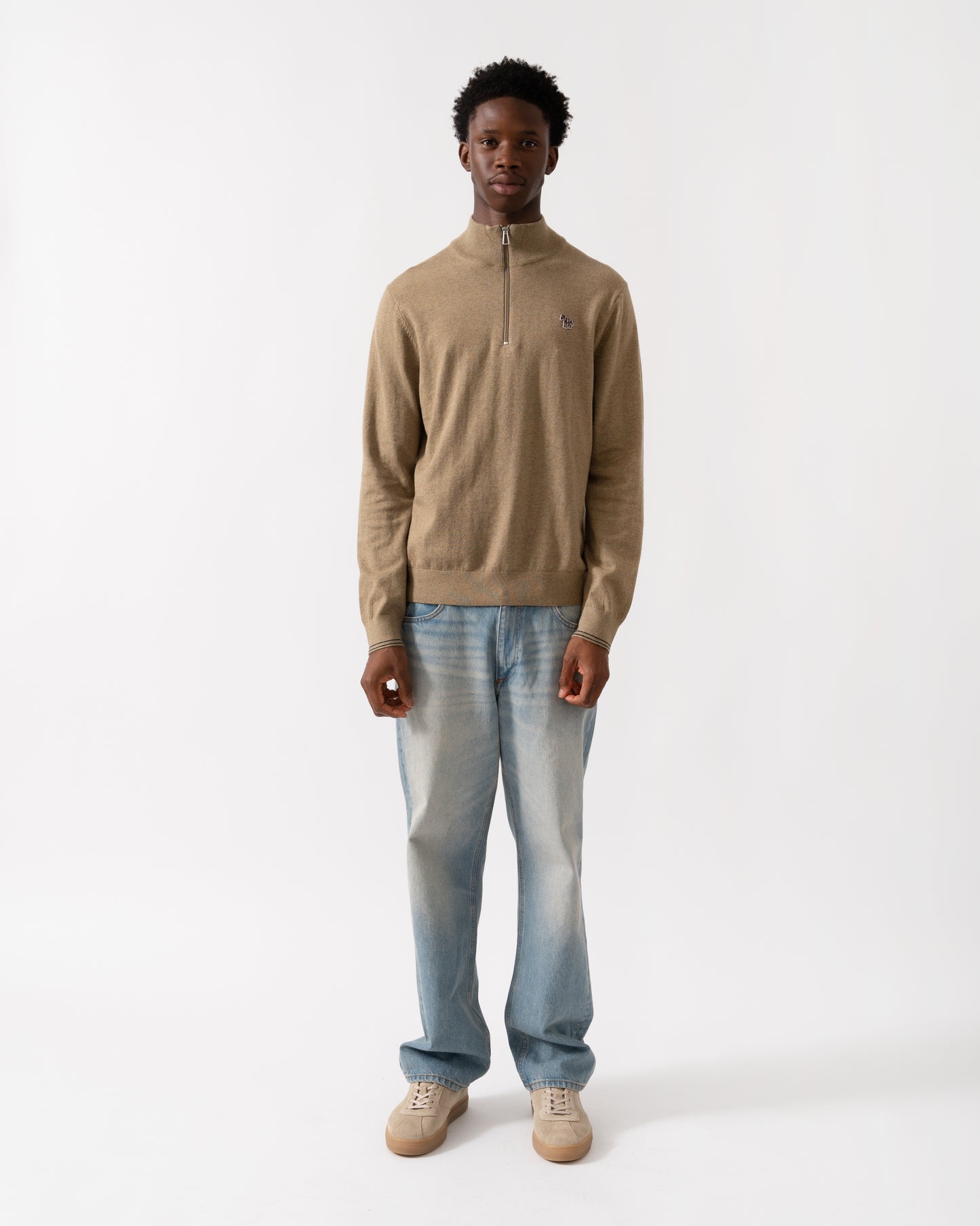 PS Paul Smith Mens Zebra Badge 1/4 Zip Jumper - 64 Camel