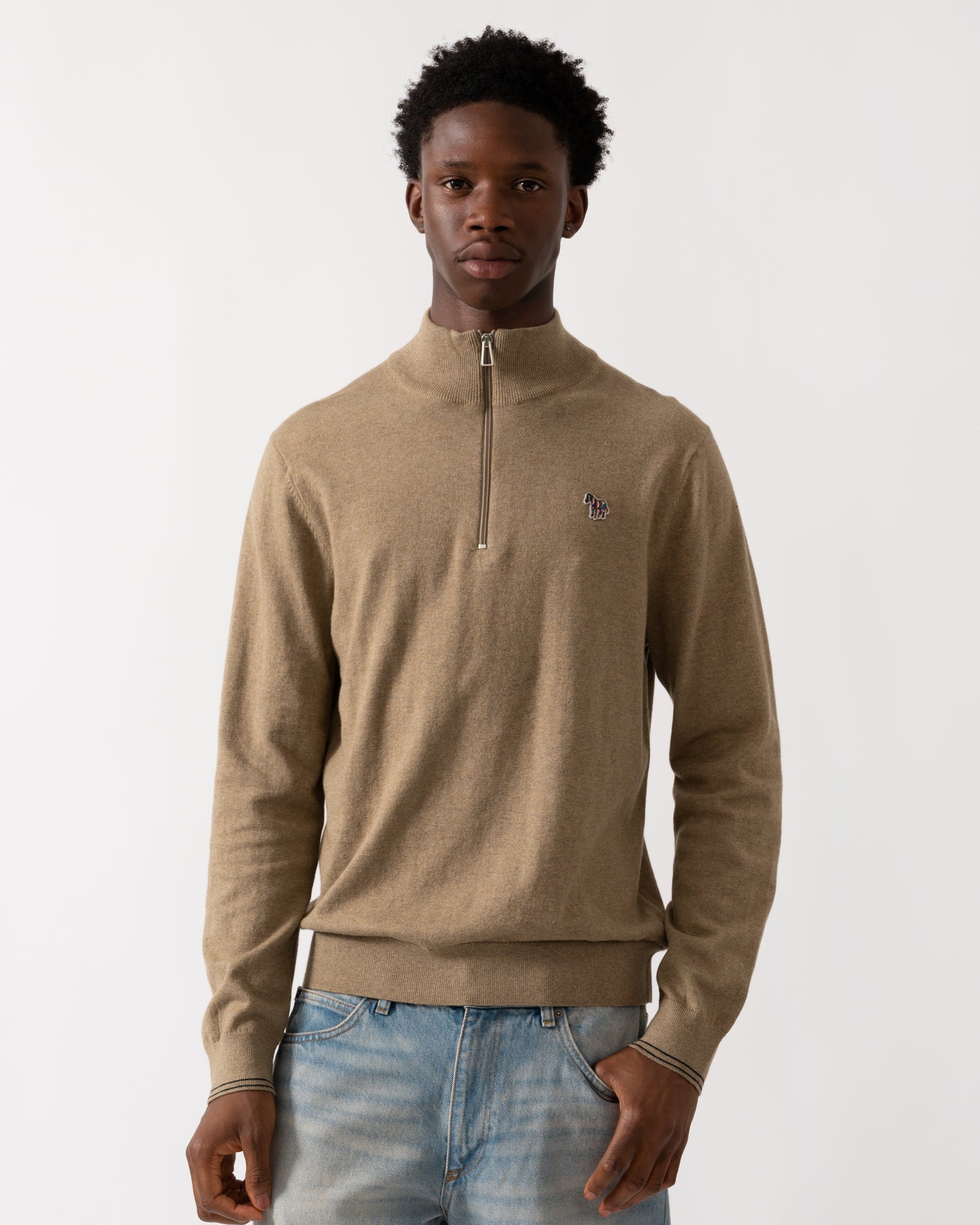 PS Paul Smith Mens Zebra Badge 1/4 Zip Jumper - 64 Camel