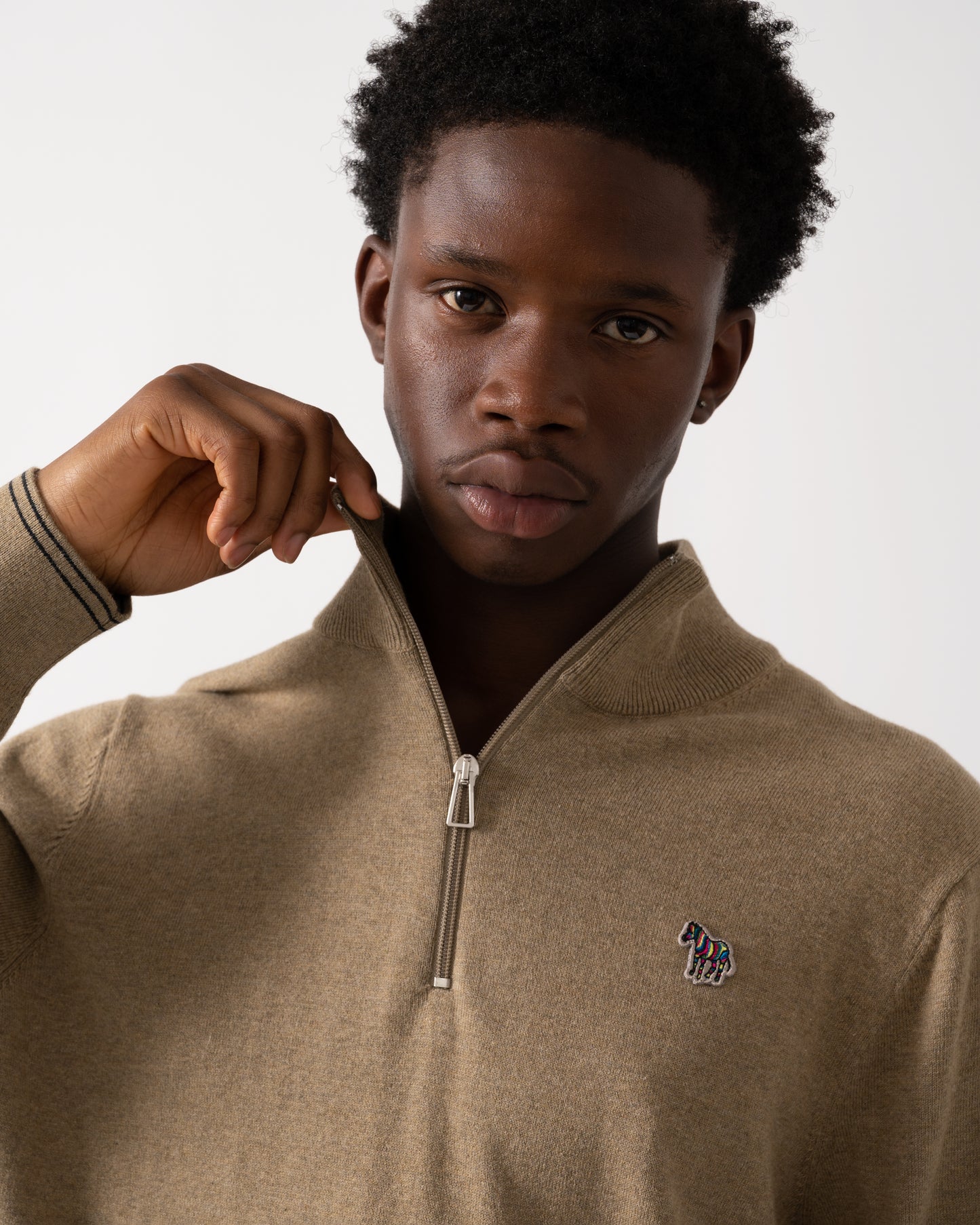 PS Paul Smith Mens Zebra Badge 1/4 Zip Jumper - 64 Camel