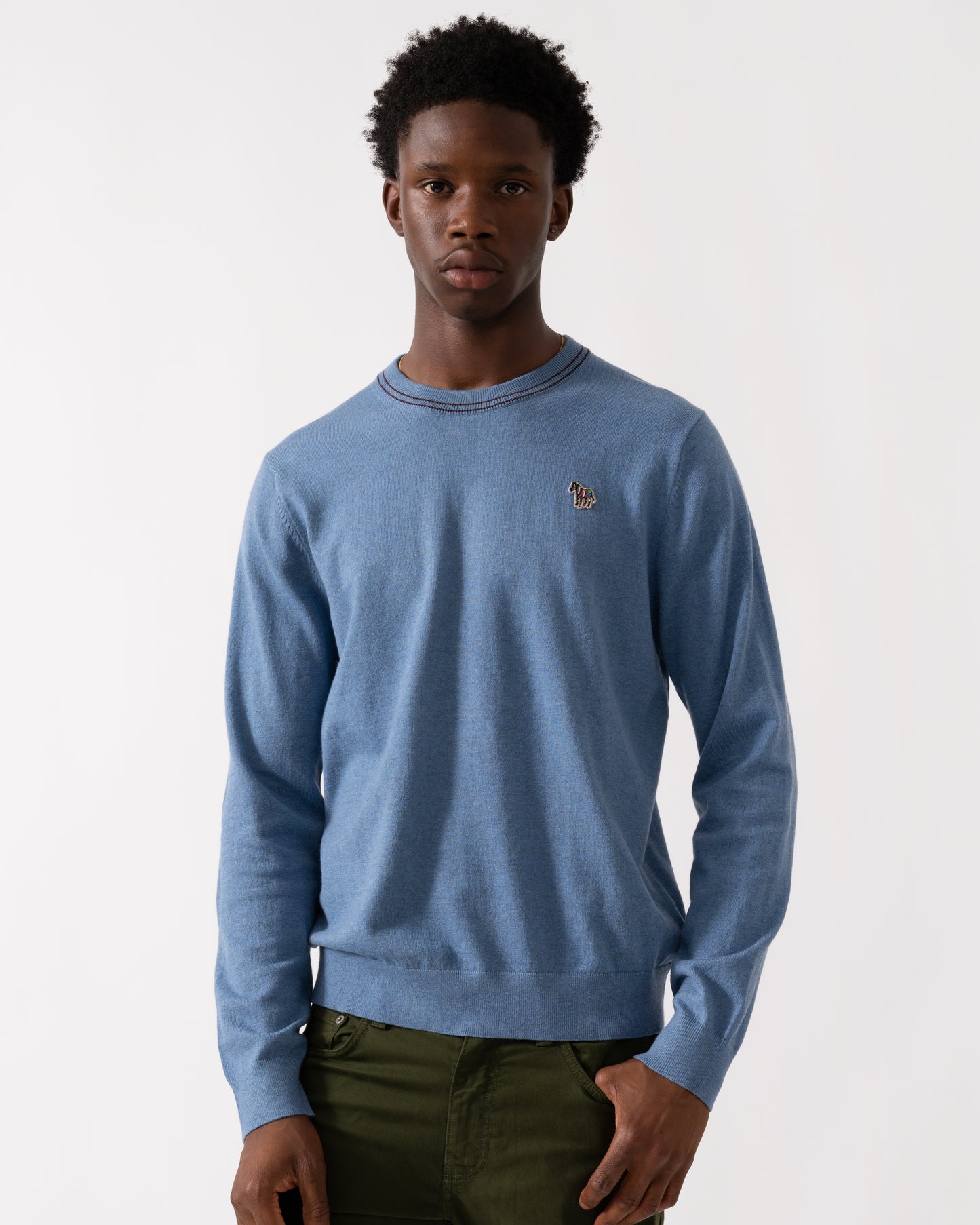 PS Paul Smith Mens Zebra Badge Crew Neck Jumper - 43 Greyish Blue