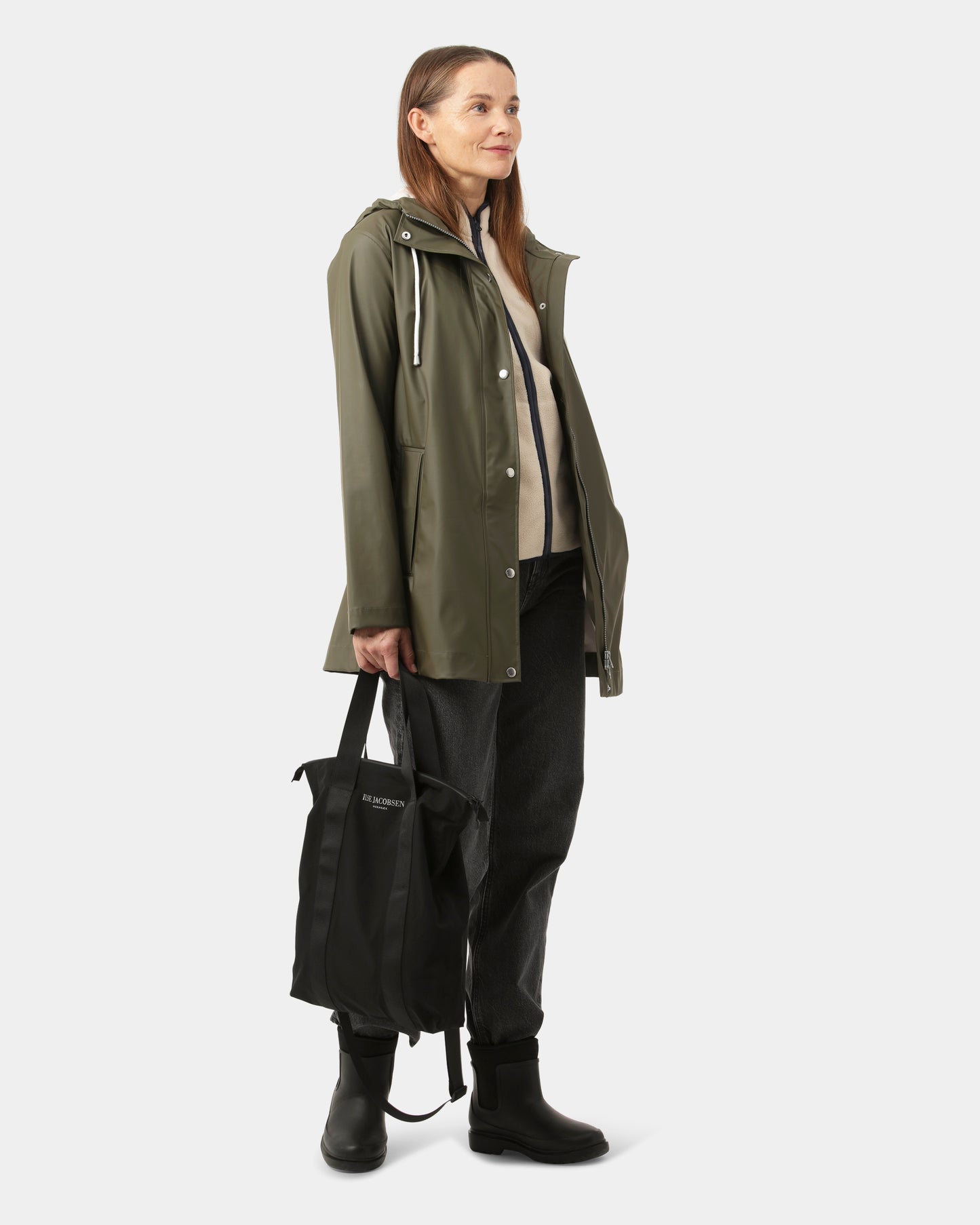 Ilse Jacobsen Rain Womens Short Rubberised Raincoat - Army 410
