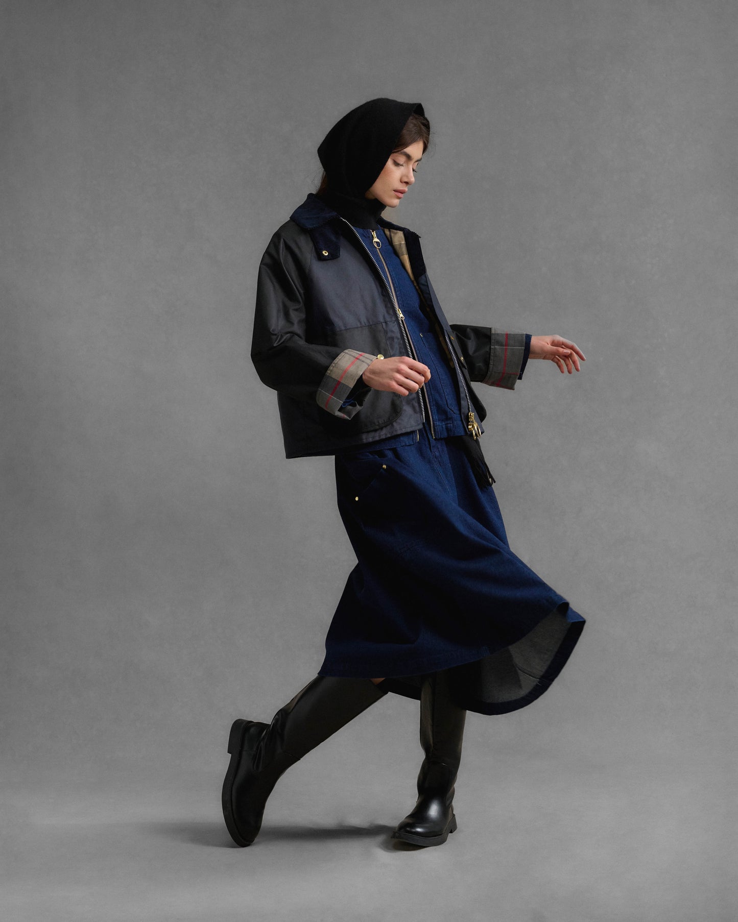 Barbour Kearton Womens Wax Jacket - Royal Navy/Black/Dress Tartan