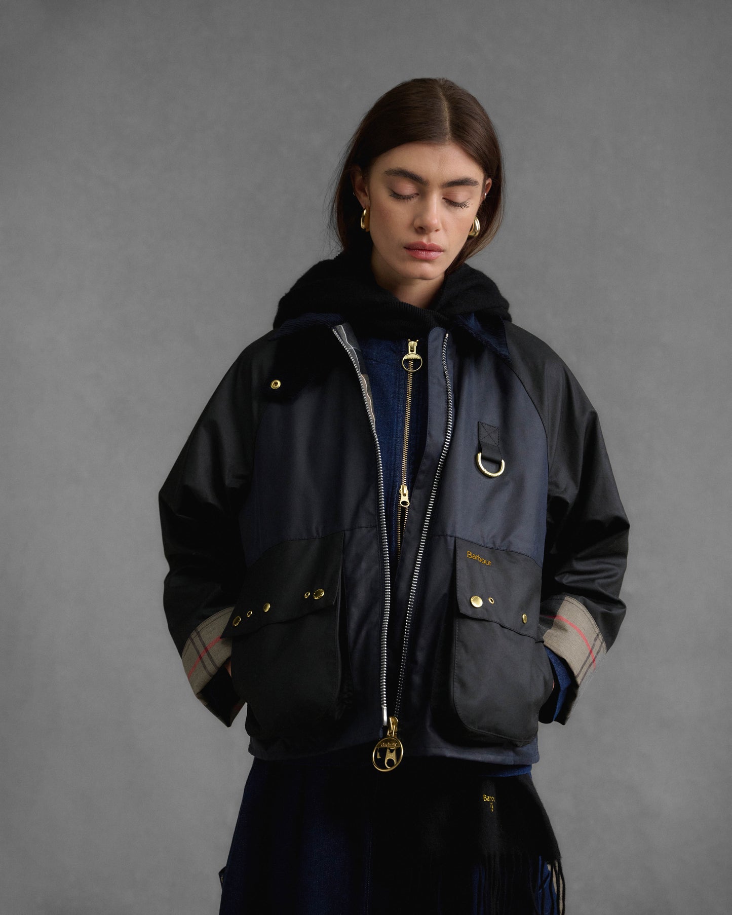 Barbour Kearton Womens Wax Jacket - Royal Navy/Black/Dress Tartan