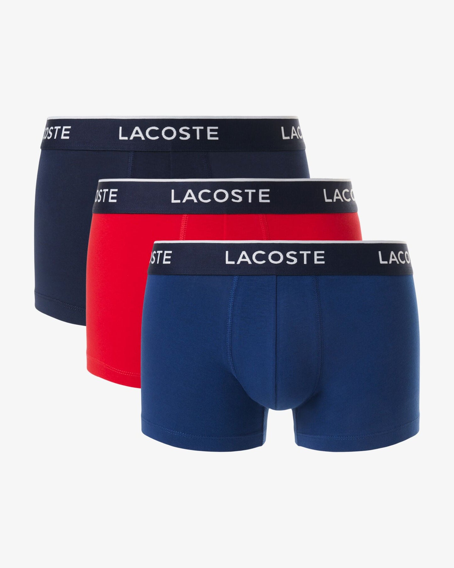 Lacoste 3-Pack of Mens Trunks - Navy Blue/Red-Methylene W64